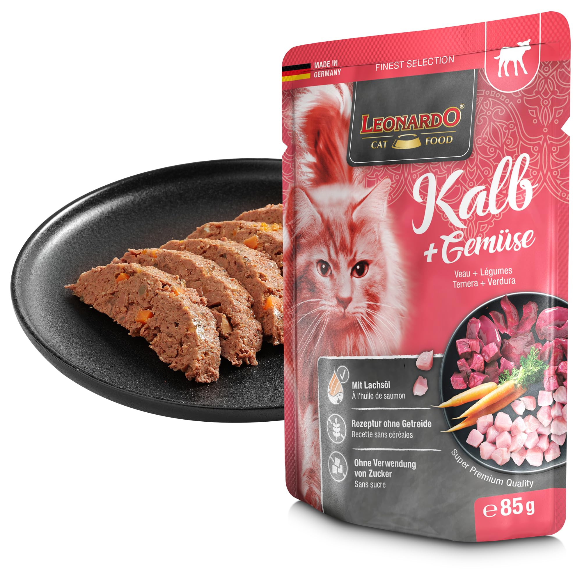 LEONARDO Frischebeutel [16x85g Kaninchen + Cranberries] | Getreidefreies Nassfutter für Katzen | Feuchtfutter Alleinfutter im Einzelportionsbeutel