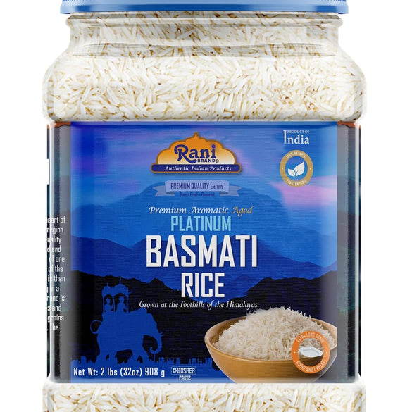 Rani Platinum White Basmati Rice Extra Long Aged 10-Pound Bag, 160oz (10lbs) 4.53kg ~ All Natural | Gluten Friendly | Vegan | Indian Origin | Kosher | Export Quality