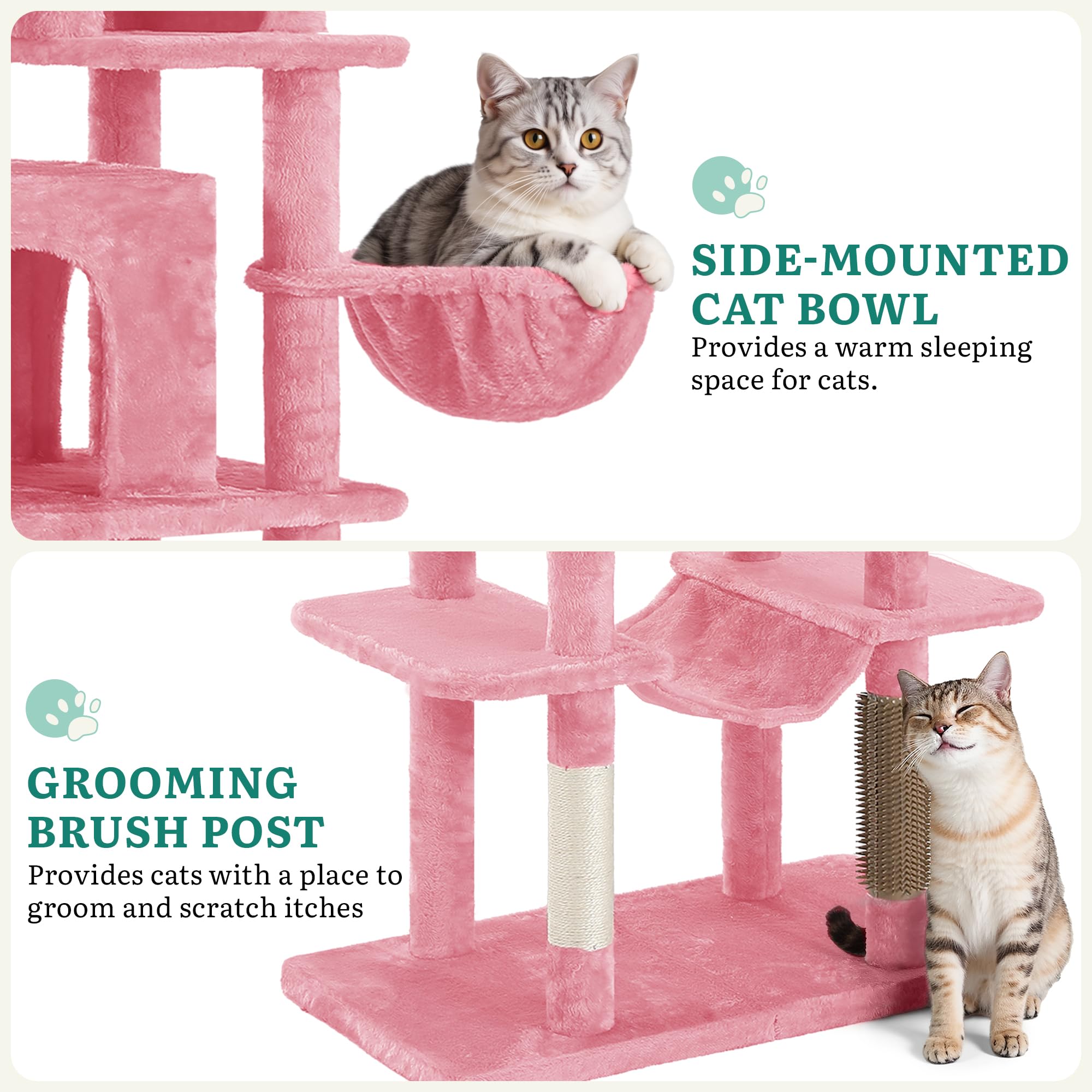 YITAHOME Kratzbaum, Katzenkratzbaum, für Große Katze, Katzenbaum, Katzenbürsten, 11 cm Dicke Stämme, Große Plattformen, Plüschkissen, Höhle, 50 x 50 x 157 cm, Beige