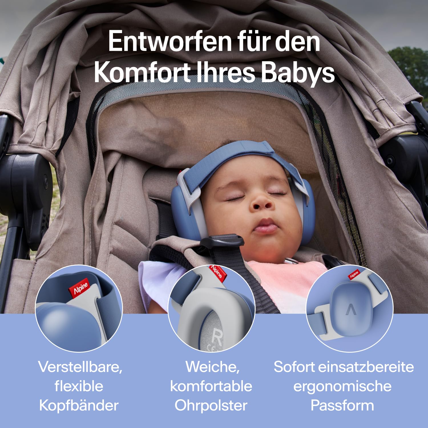 Alpine Muffy Baby Classic - Gehörschutz für Babys - Verstellbares ANTI-SLIP-Kopfband bis 48 Monate - In Deutschland auf Sicherheit getestet - Lärmschutz Kopfhörer verhindert Gehörschäden, Schwarz