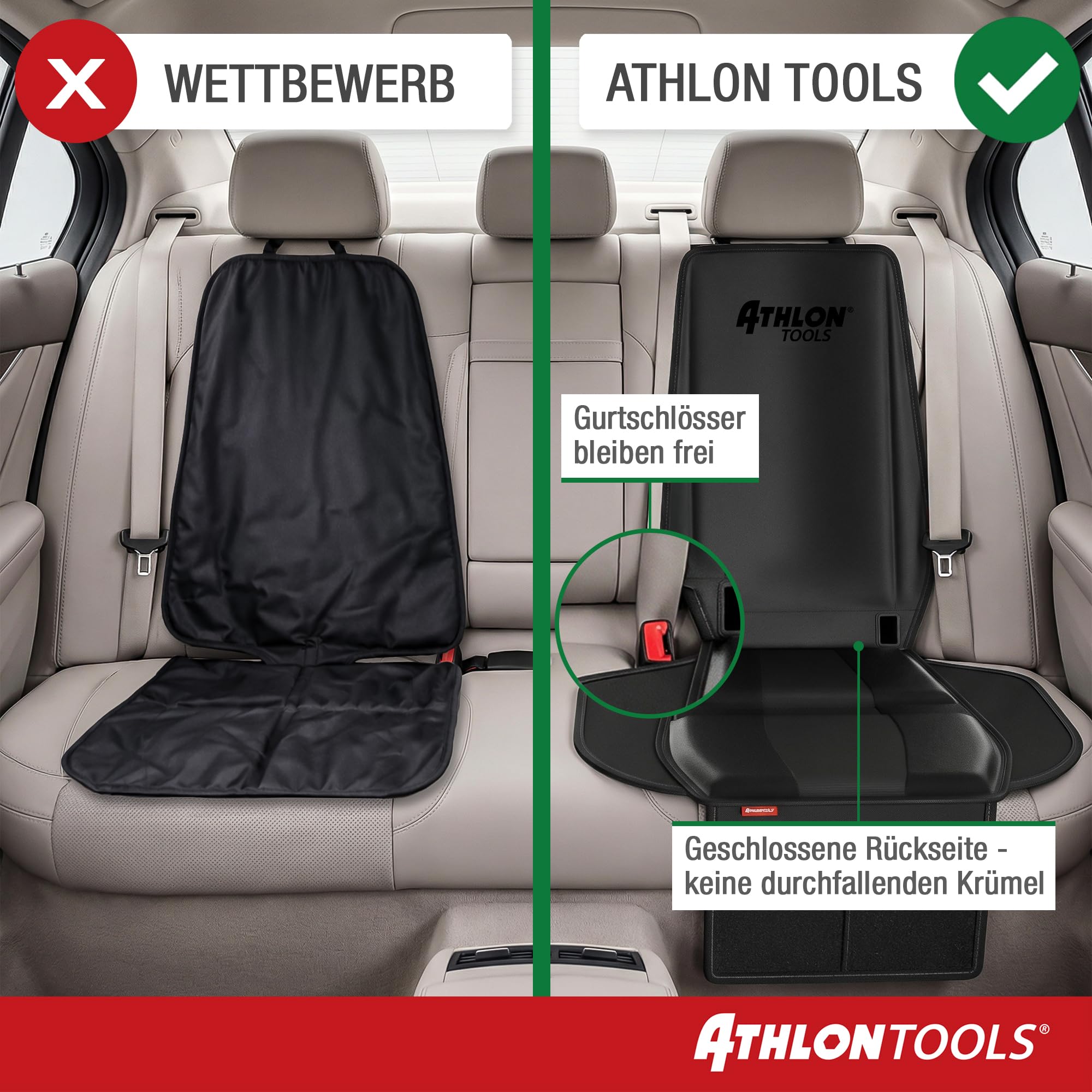 ATHLON TOOLS Kindersitzunterlage Auto mit Seitenschutz - Optimale Passform - Isofix kompatibel - Dick gepolstert - für Kindersitze, Babyschalen und Sitzerhöhungen - Patentiertes Design aus Hamburg