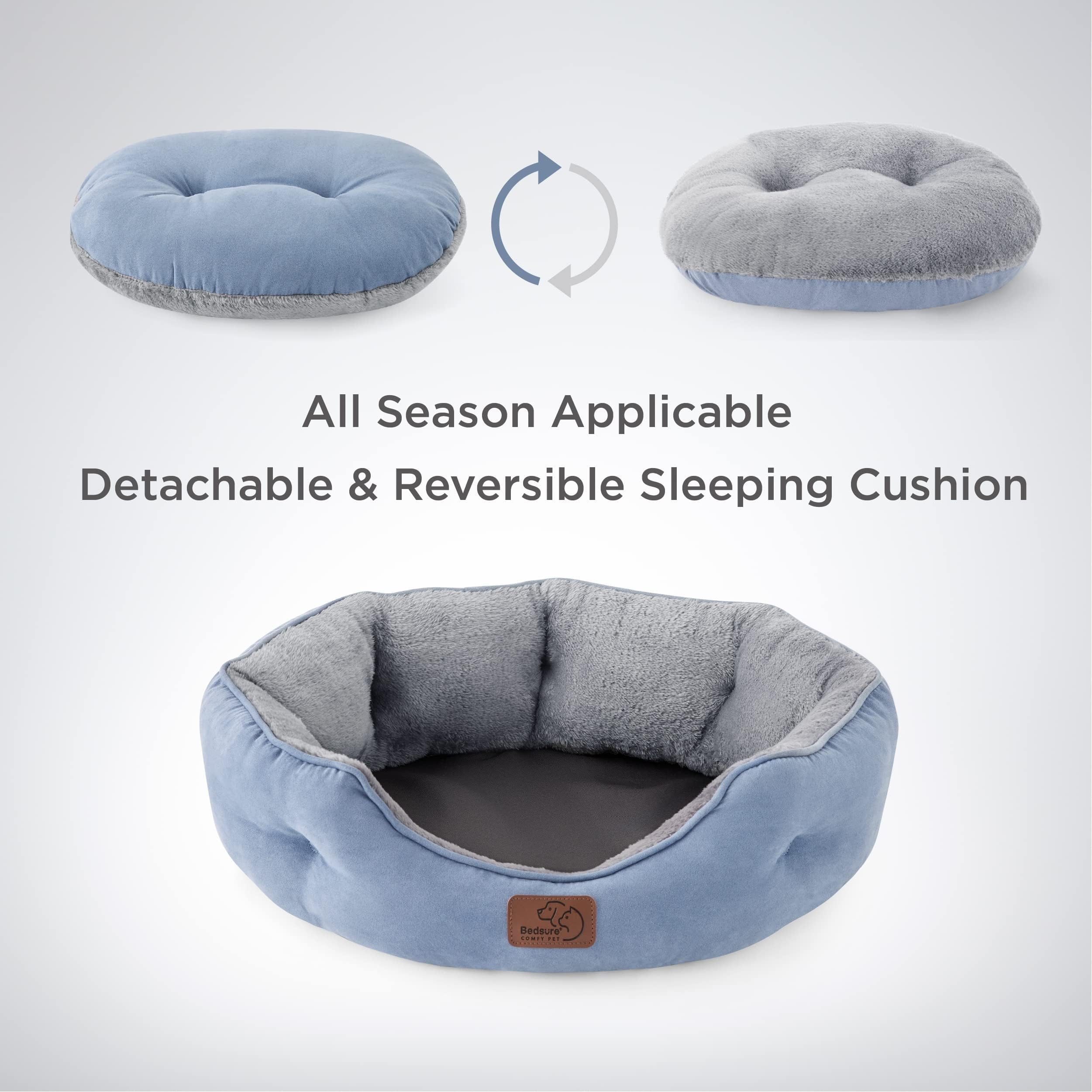 BEDSURE Katzenbett waschbar Katzen Bettchen - 51x48x15cm Katzenkorb mit Zweiseitig Innenkissen Katzenschlafplatz für Katzen oder kleine Hunde,Grau