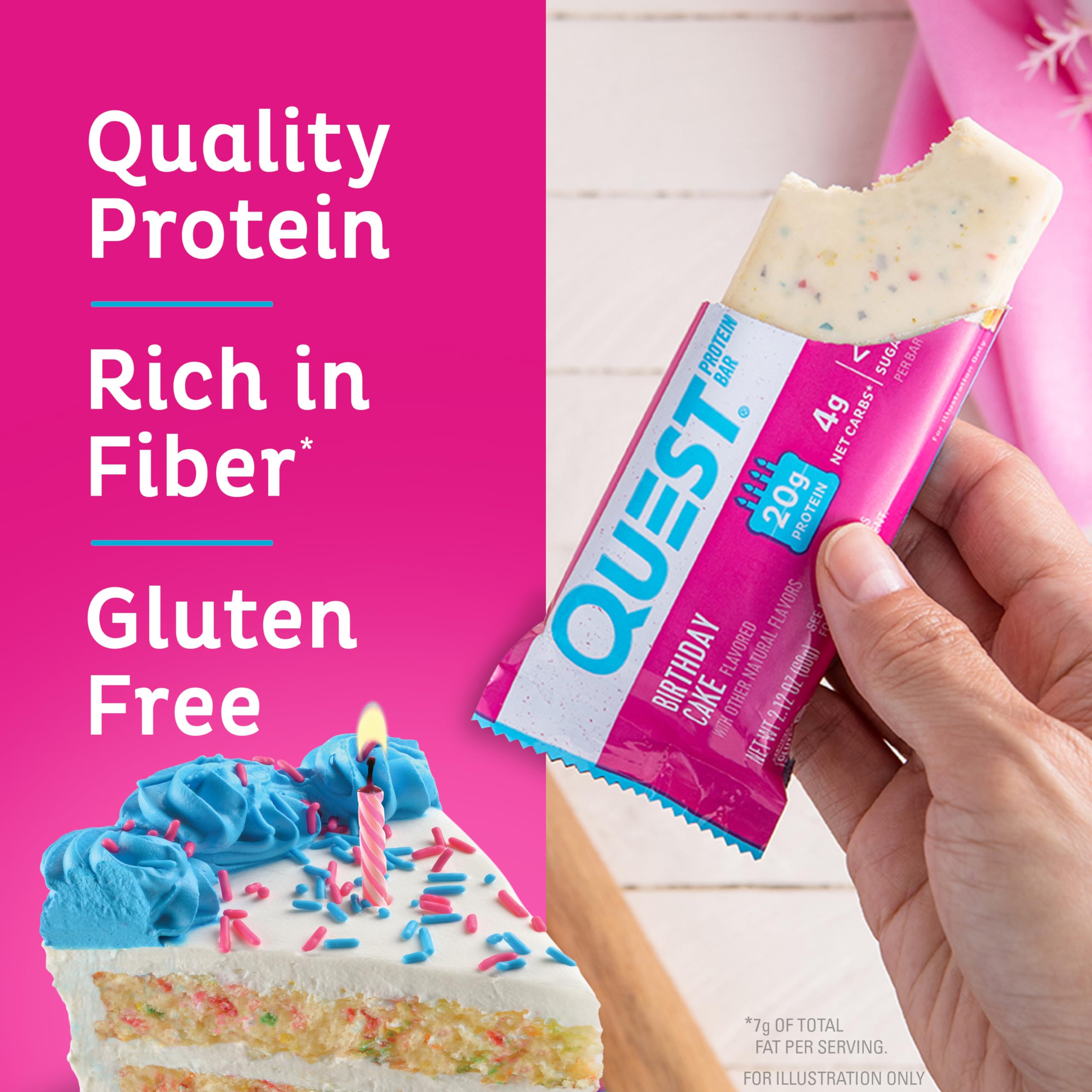 Quest Nutrition Chocolate Chip Dough Cookie Protein Bars, 21g Protein, 1g Sugar, 4g Net Carbs, High Fiber, Gluten Free, Keto-Friendly, 12 Count