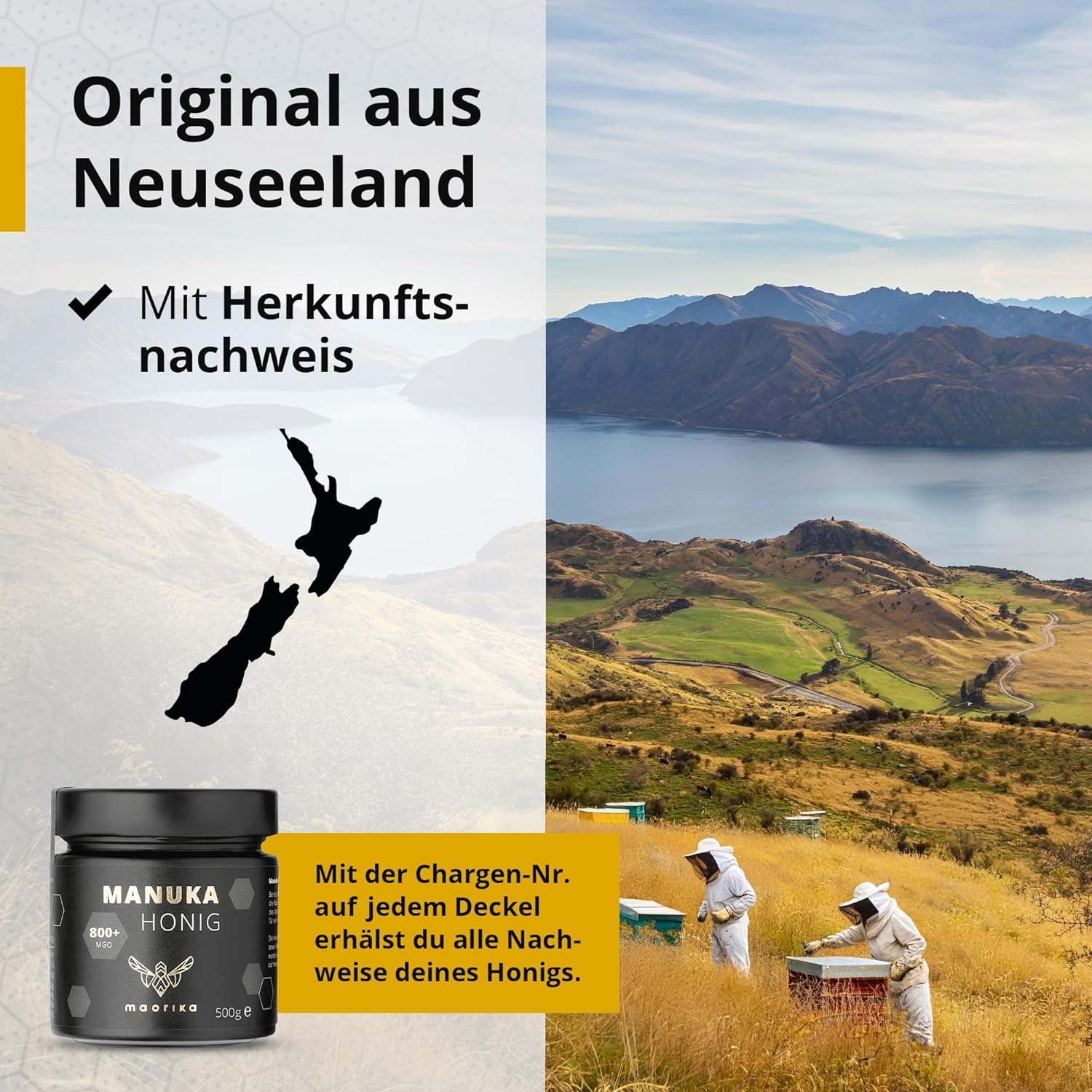 maorika - Manuka Honig 800 MGO + 250g im Glas (lichtundurchlässig, kein Plastik) - laborgeprüft, zertifiziert aus Neuseeland