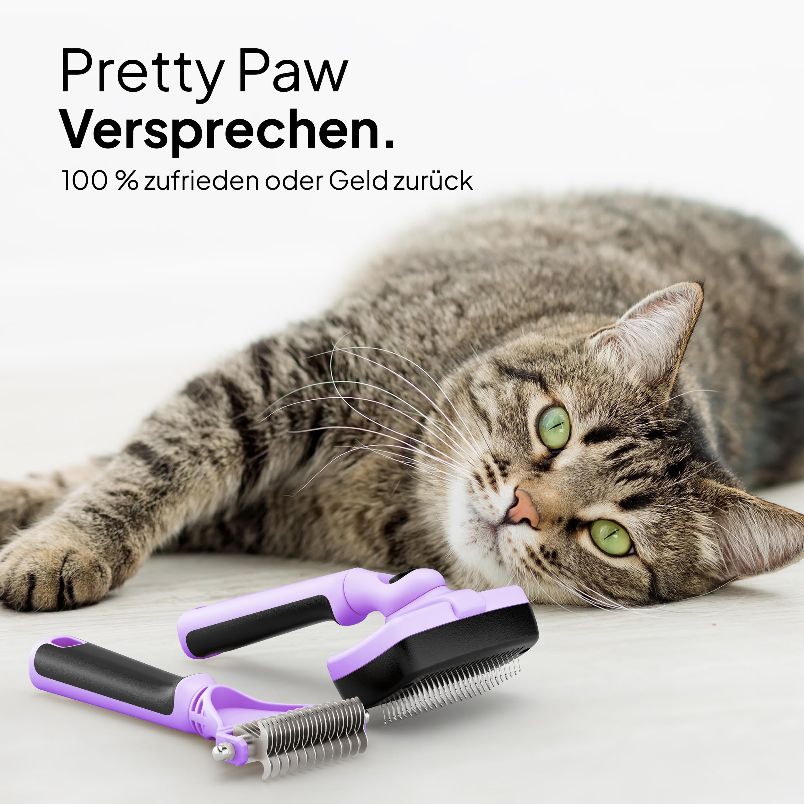 Pretty Paw Katzenbürsten Set mit Zupfbürste & Katzenkamm – Sanfte Fellpflege für Kurzhaar- & Langhaarkatzen, entfernt lose Haare und Unterwolle
