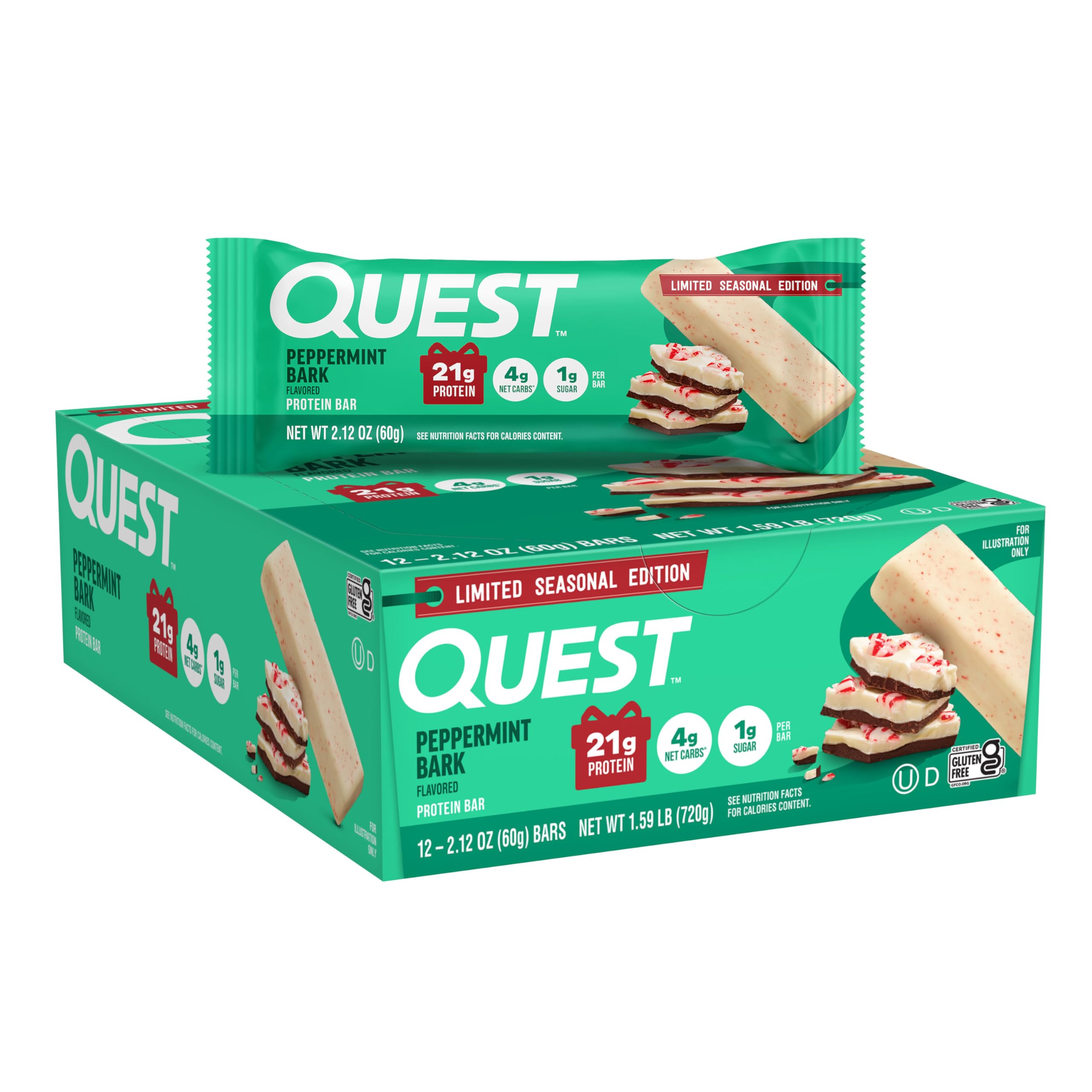 Quest Nutrition Chocolate Chip Dough Cookie Protein Bars, 21g Protein, 1g Sugar, 4g Net Carbs, High Fiber, Gluten Free, Keto-Friendly, 12 Count