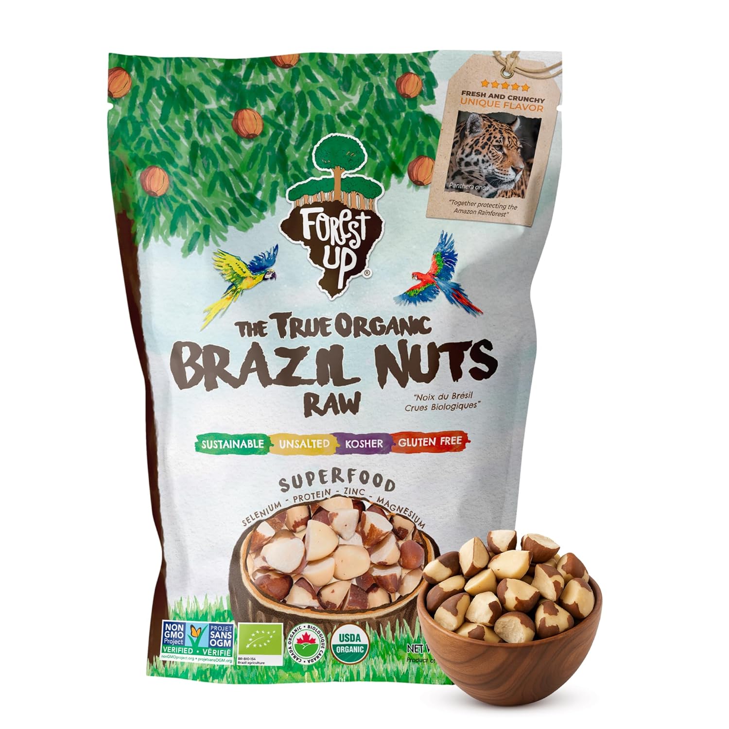Snack The True Organic Brazil Nuts 15 oz – Raw and Unsalted – Kosher – Healthy – Rich in Vegetable Protein – Harvested in Amazon Rainforest – Fresh, Vegan, and Gluten Free – Forest Up
