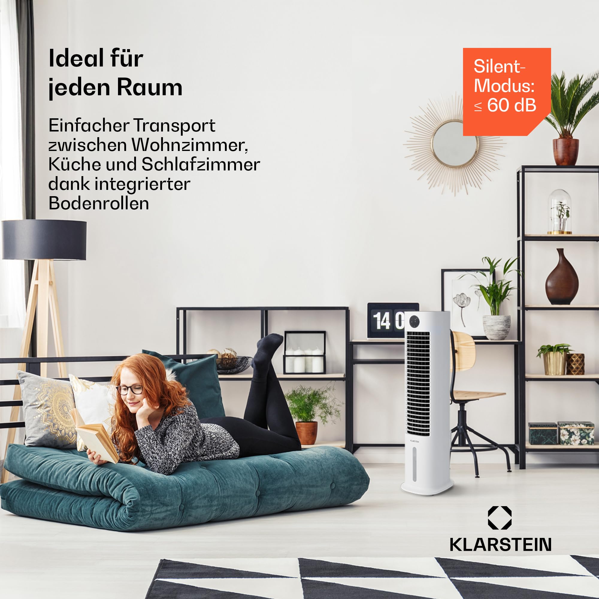 Klarstein Luftkühler mit Wasserkühlung, 5-in-1 Verdunstungskühler, Luftbefeuchter, Ventilator & Luftreiniger, Mobile Klimageräte Luftkühler mit App-Steuerung, 80W Air Cooler, 462m³/h Luftstrom