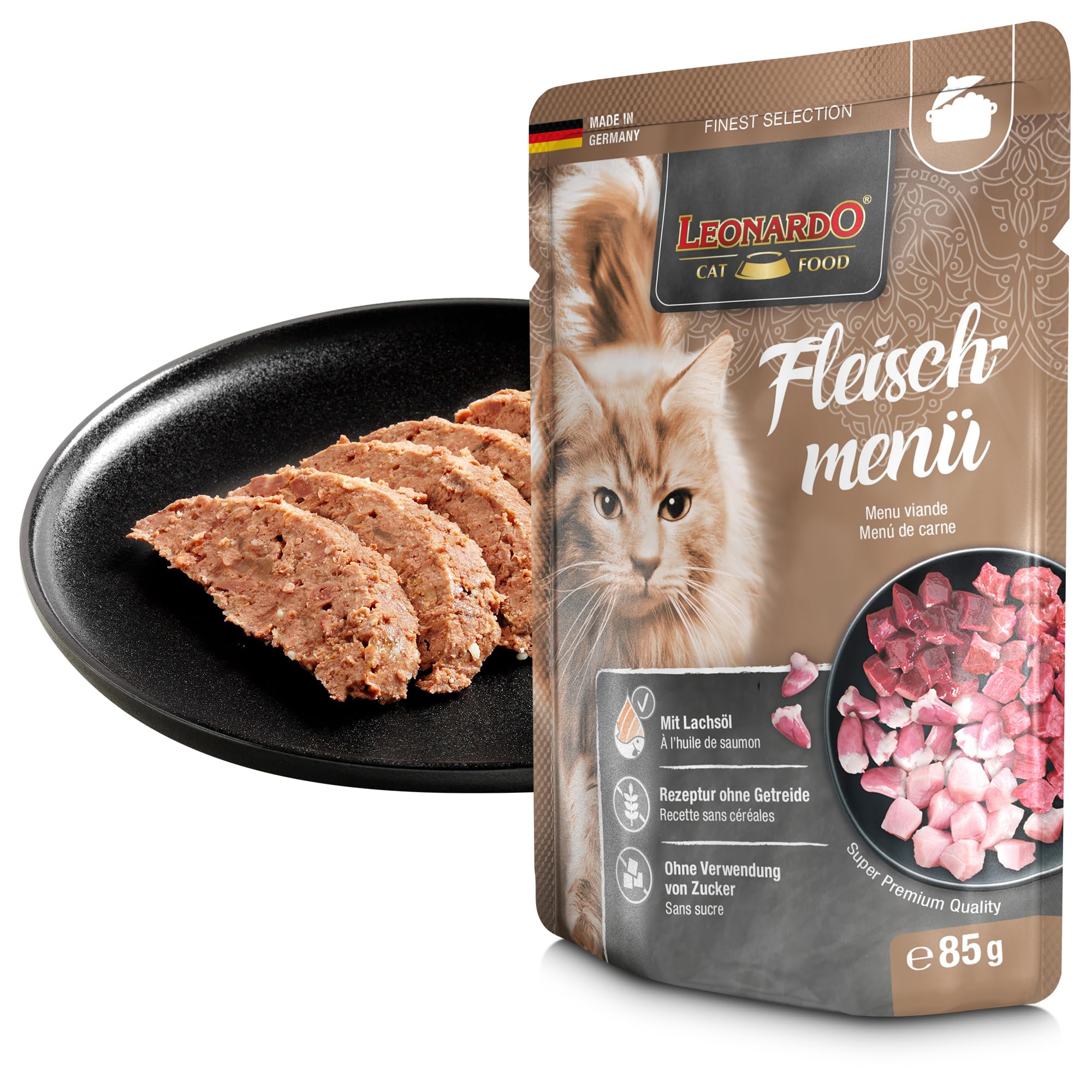 LEONARDO Frischebeutel [16x85g Kaninchen + Cranberries] | Getreidefreies Nassfutter für Katzen | Feuchtfutter Alleinfutter im Einzelportionsbeutel