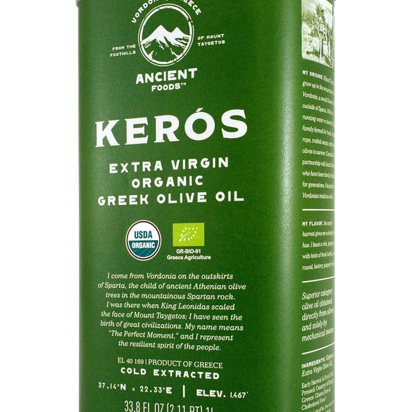 Ancient Foods Keros Organic Extra Virgin Olive Oil Cold Pressed – Greek EVOO, High Polyphenol Olive Oil from 1000 Year Old Trees from Greece – Ideal for Cooking, Salads & Gourmet Dishes – 101oz (3L)