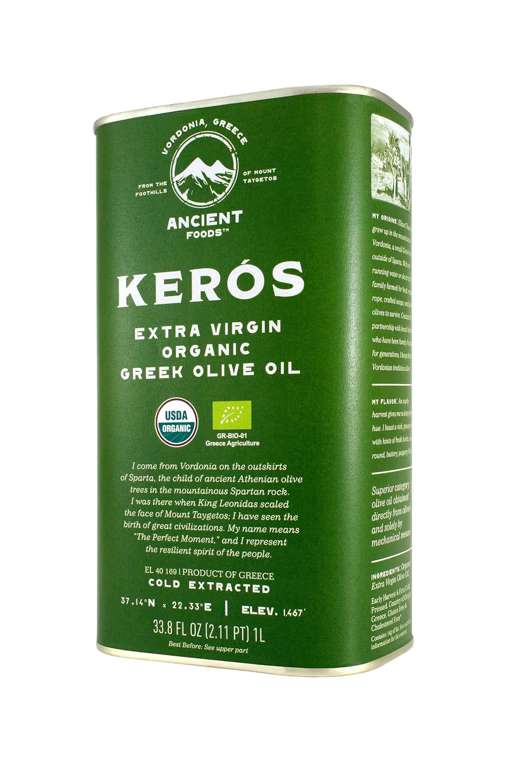 Ancient Foods Keros Organic Extra Virgin Olive Oil Cold Pressed – Greek EVOO, High Polyphenol Olive Oil from 1000 Year Old Trees from Greece – Ideal for Cooking, Salads & Gourmet Dishes – 101oz (3L)