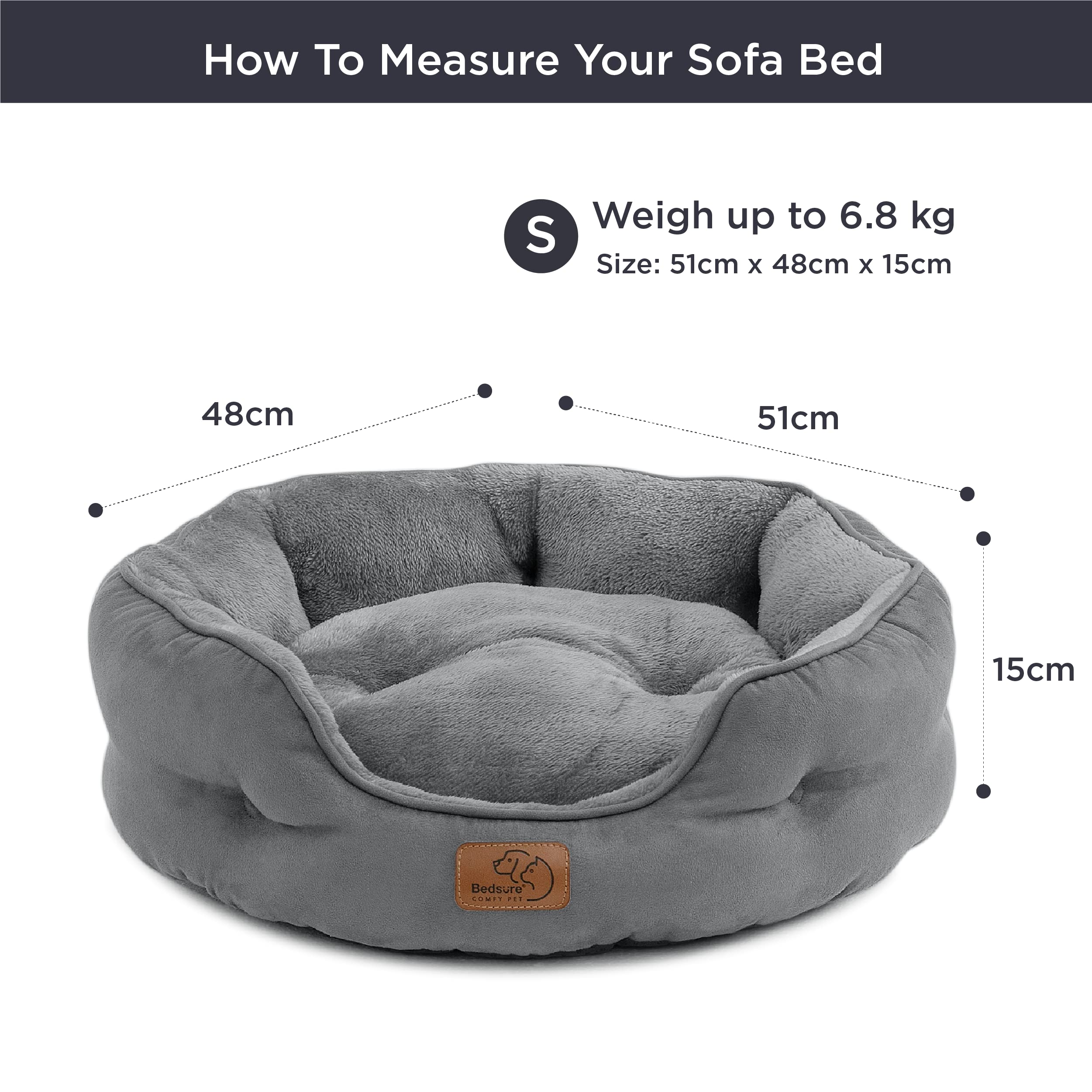 BEDSURE Katzenbett waschbar Katzen Bettchen - 51x48x15cm Katzenkorb mit Zweiseitig Innenkissen Katzenschlafplatz für Katzen oder kleine Hunde,Grau