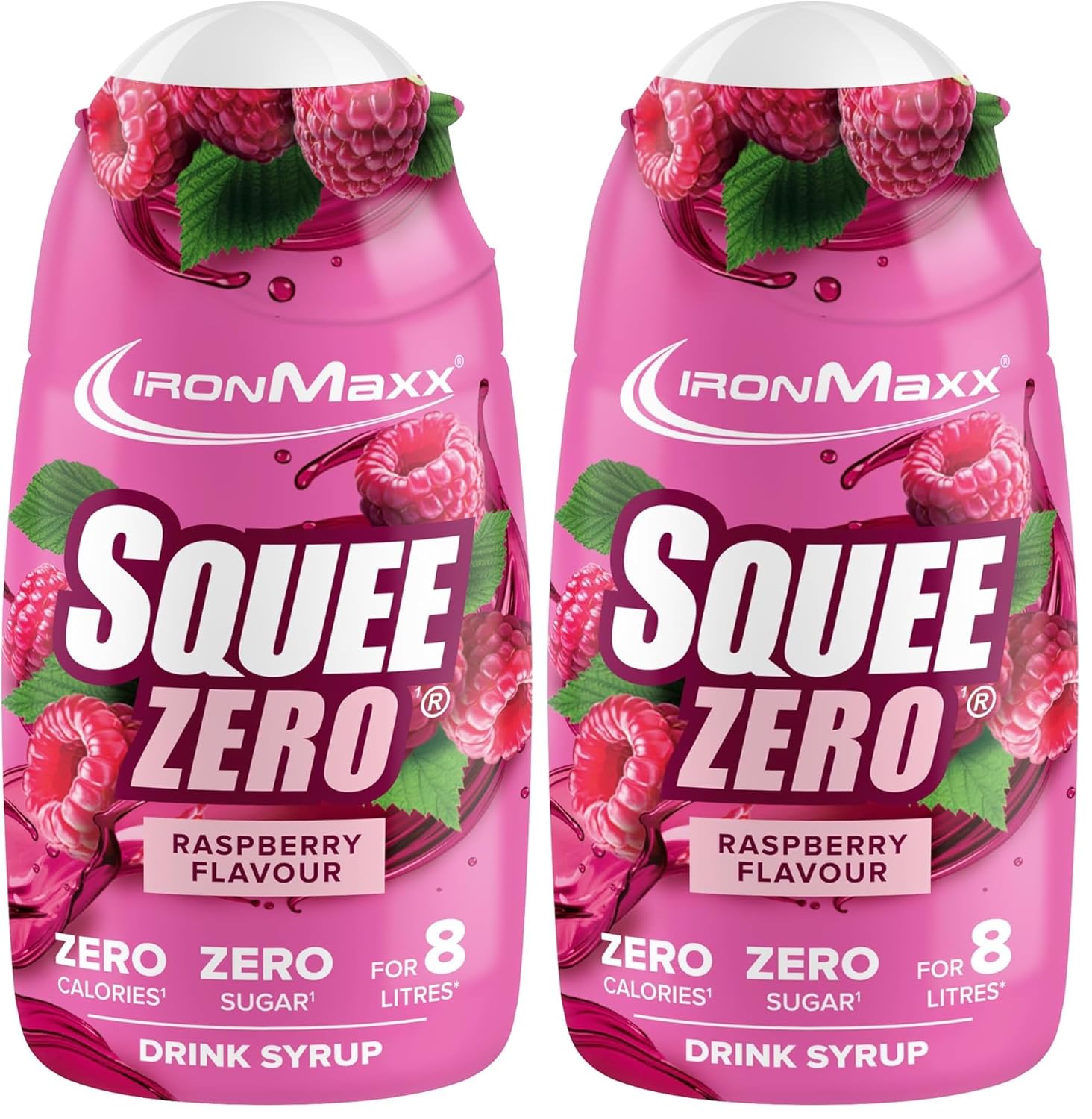 IronMaxx SqueeZero - Raspberry 65ml | Sirup, Erfrischendes Geschmackserlebnis für 8 Liter, Zuckerfrei und Kalorienfrei in 100ml verzehrfertigem Getränk
