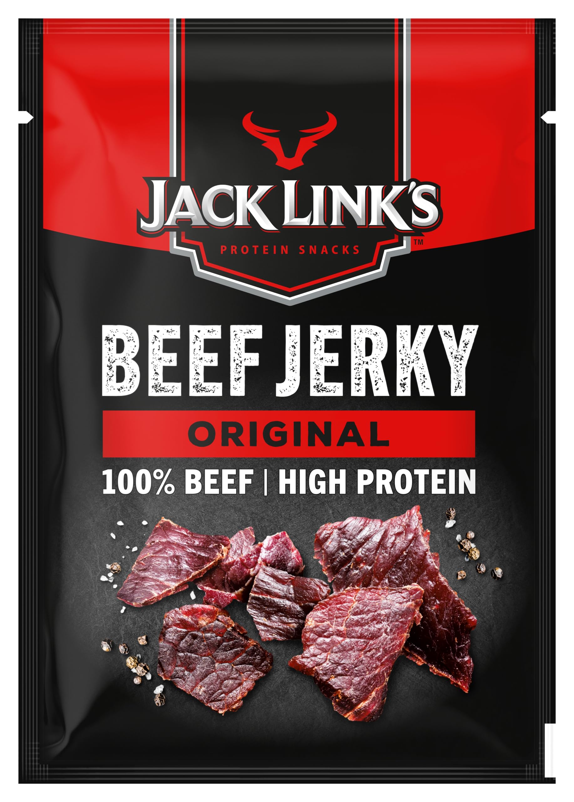 Jack Links Beef Jerky Original – 12er Pack (12 x 25g) – Trockenfleisch Eiweiß Snacks - High Protein Snack für Gym, Fitness, Outdoor - American Food für Menschen - Dörrfleisch Chips aus Rind Fleisch