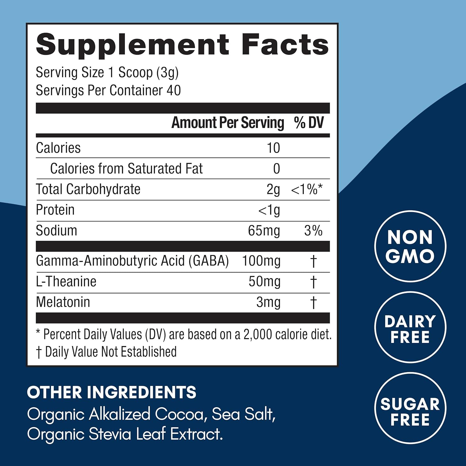 Mindful Evening Sugar-Free Cocoa Mix Natural Sleep Aid, 40 Servings, Melatonin 3mg, L-Theanine, GABA Supplements, Natural Calm Sleep Support Stress Relief Calm Sleepy Cocoa Nighttime Hot Chocolate
