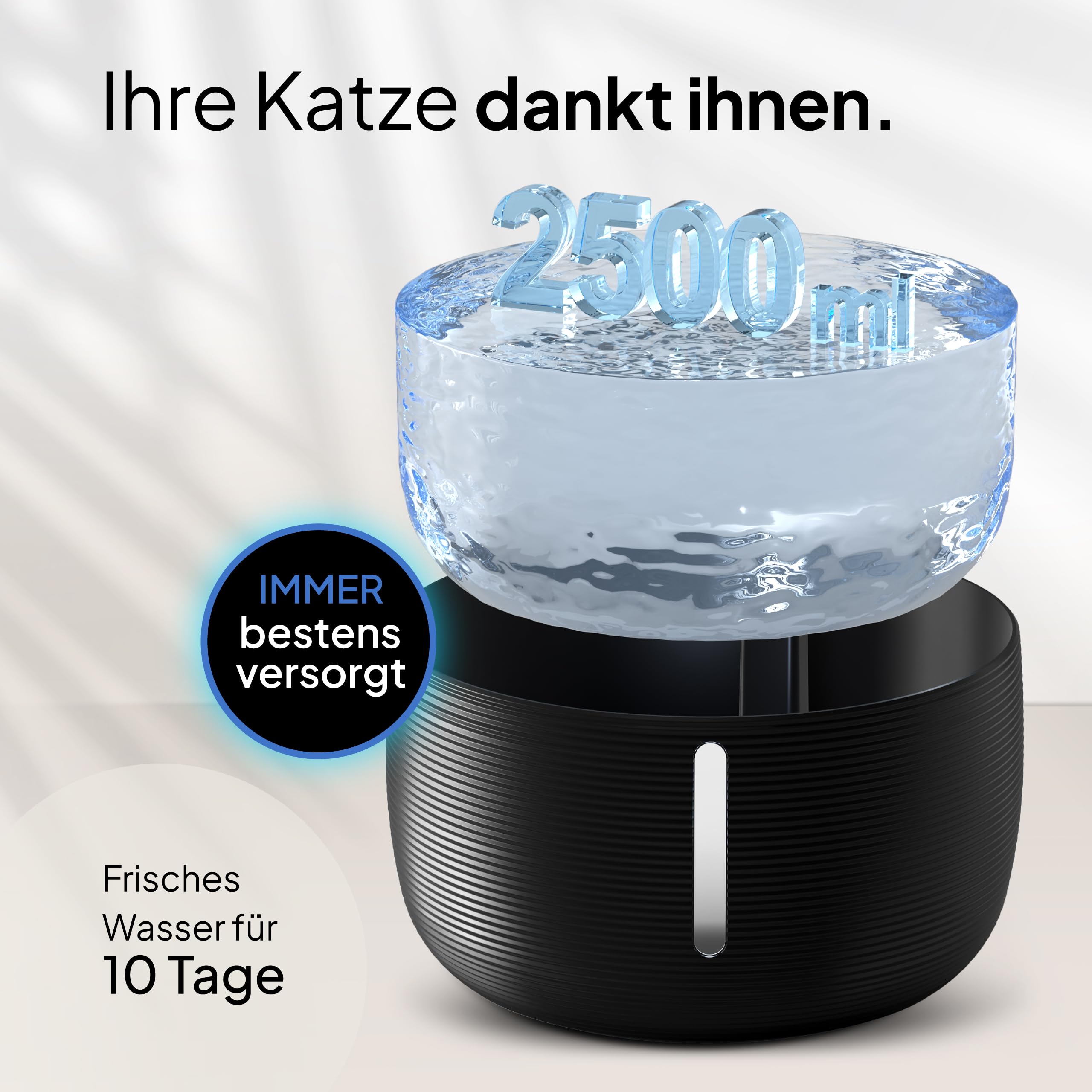 Pretty Paw Trinkbrunnen für Katze – Flüsterleiser 2,5L Katzenbrunnen mit LED & Aktivkohlefilter - BPA-frei & leicht zu reinigen - Hochwertige Lösung zum fairen Preis - KatzenOase Pro