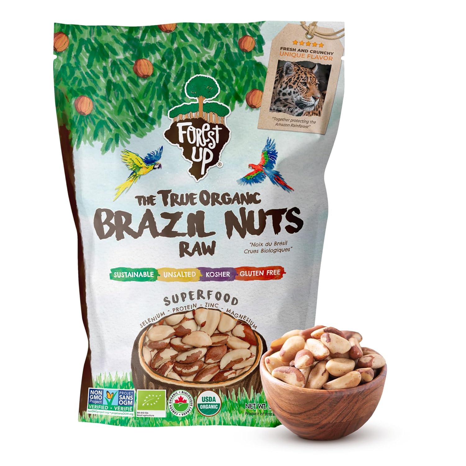 Snack The True Organic Brazil Nuts 15 oz – Raw and Unsalted – Kosher – Healthy – Rich in Vegetable Protein – Harvested in Amazon Rainforest – Fresh, Vegan, and Gluten Free – Forest Up