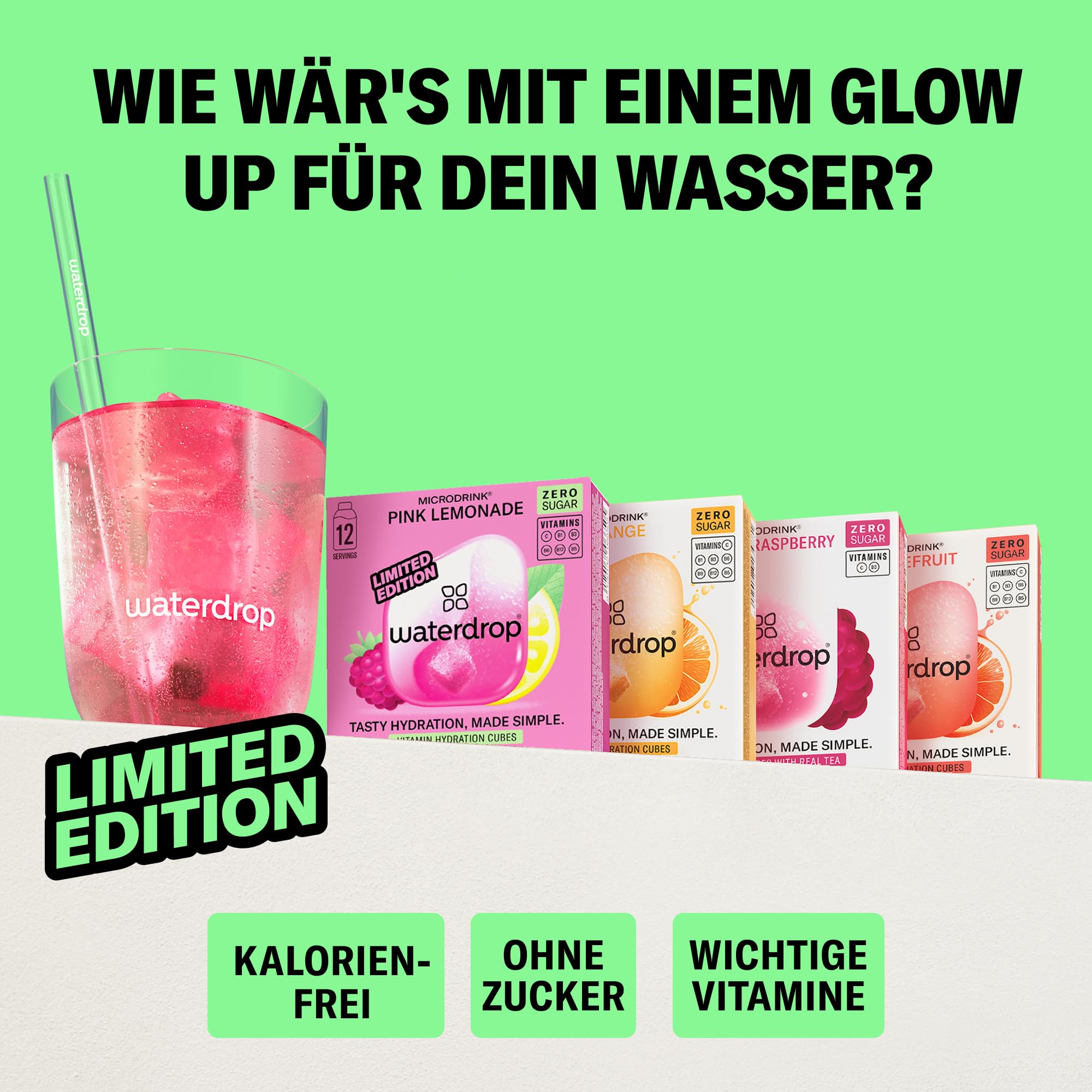 waterdrop® Beeren & Früchte Set – 48 Waterdrop Würfel in 4 verschiedenen Sorten – Zuckerfreier Durstlöscher & Alternative zu Getränkesirup und Geschmackspulver – Flavour Drops im Wasser auflösen