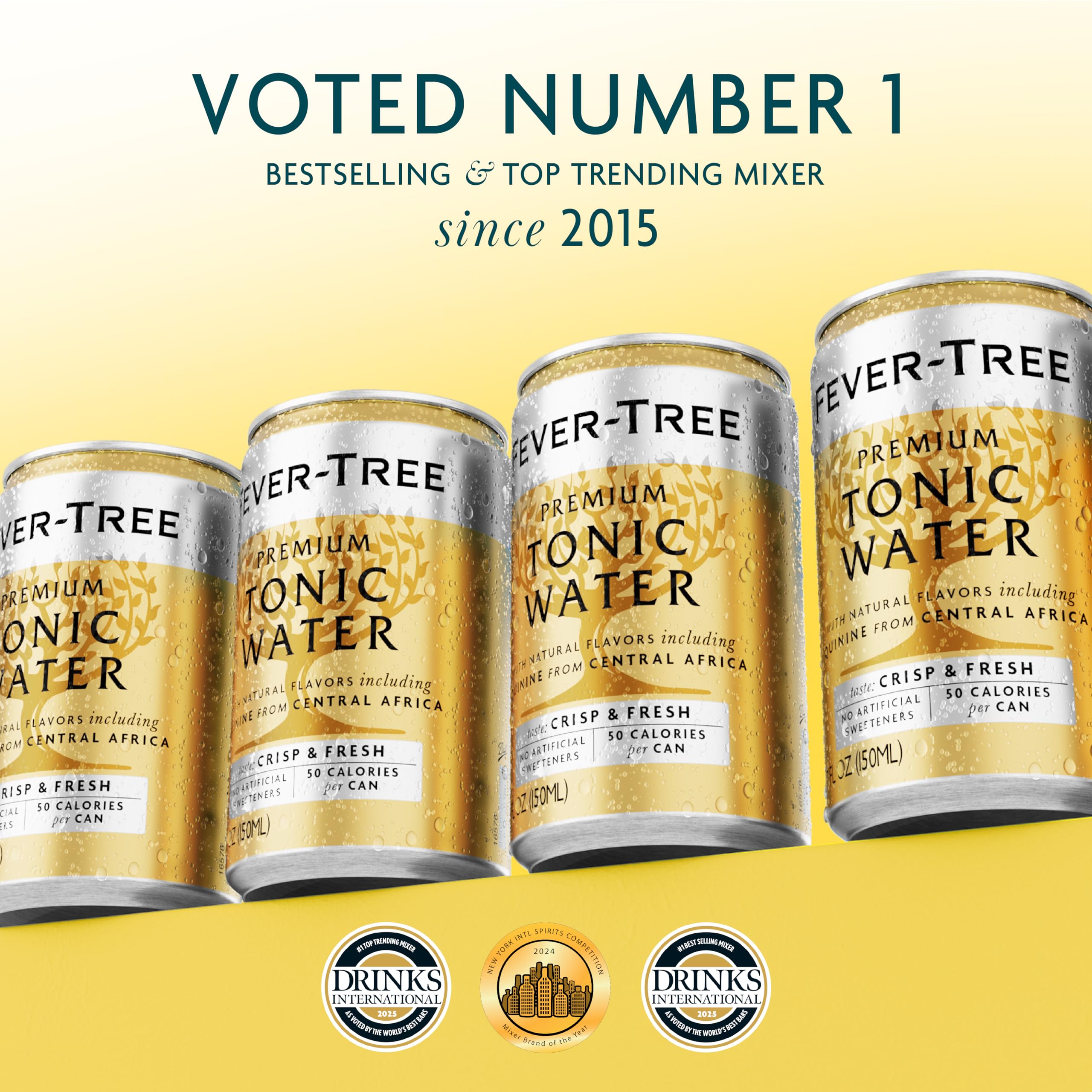 Fever Tree Tonic Water - Premium Quality Mixer - Refreshing Beverage for Cocktails & Mocktails. Naturally Sourced Ingredients, No Artificial Sweeteners or Colors - 150 ML Cans - Pack of 24