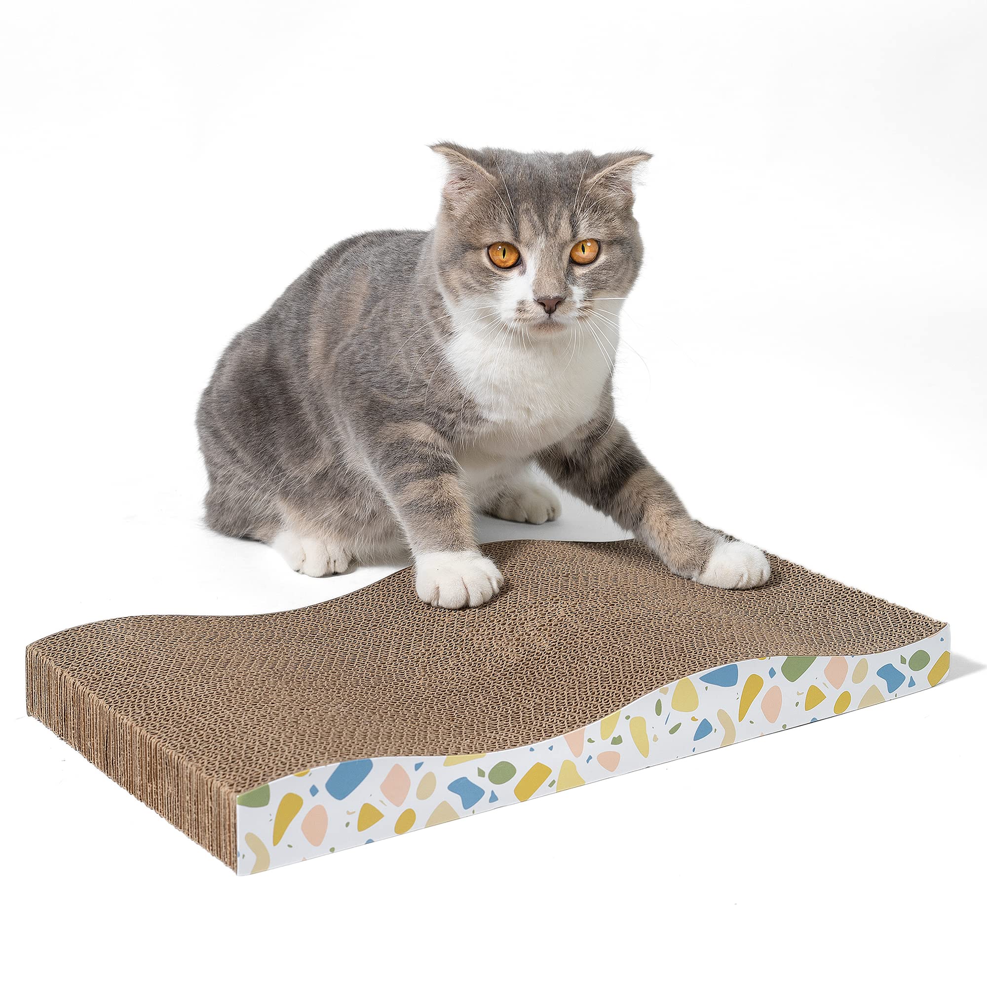 Conlun Kratzbrett für Katzen, 58 cm L-förmige Wandmontage, vertikale Kratzfläche, strapazierfähige Pappe zum Möbelschutz für Wohnungskatzen, Groß,Holzoptik