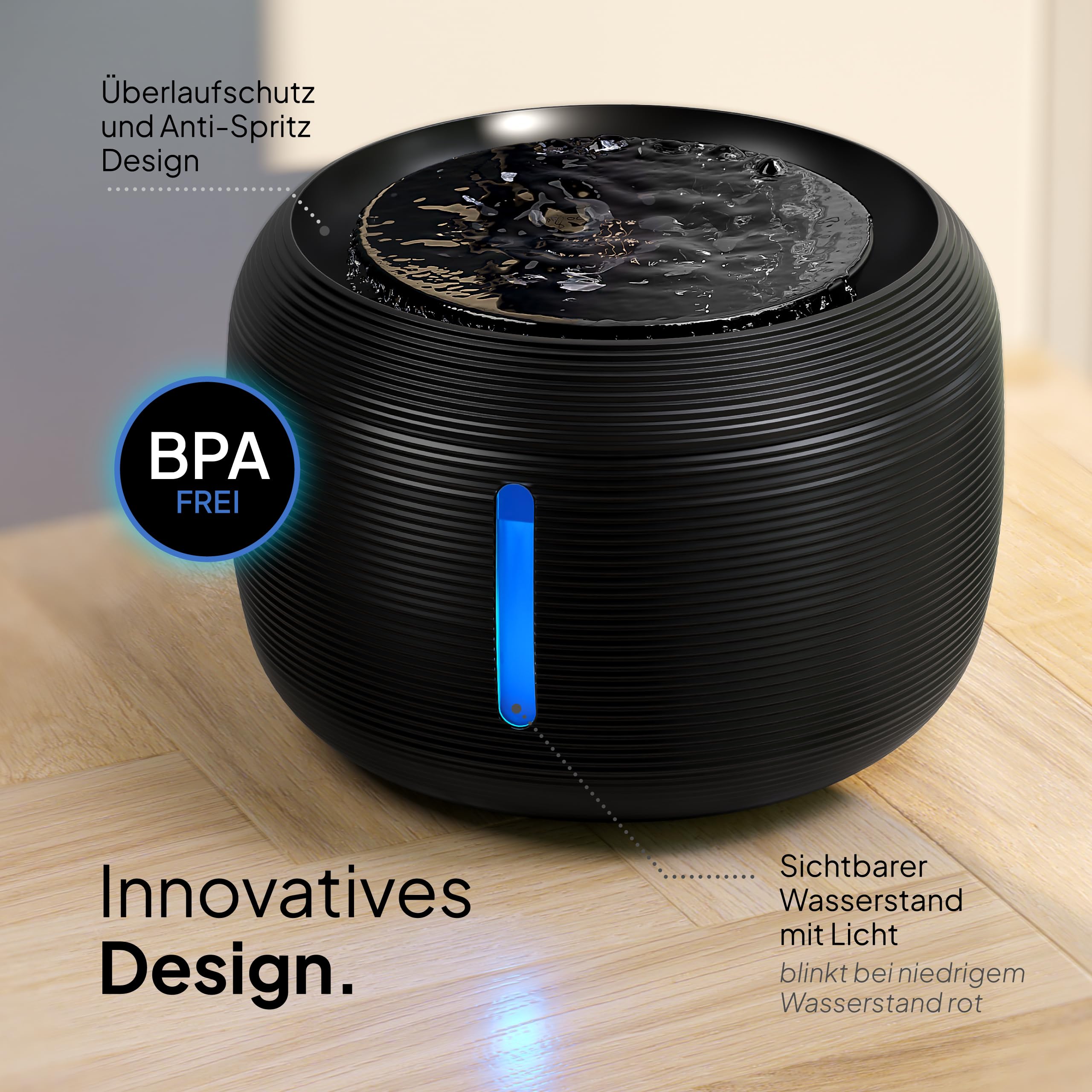 Pretty Paw Trinkbrunnen für Katze – Flüsterleiser 2,5L Katzenbrunnen mit LED & Aktivkohlefilter - BPA-frei & leicht zu reinigen - Hochwertige Lösung zum fairen Preis - KatzenOase Pro
