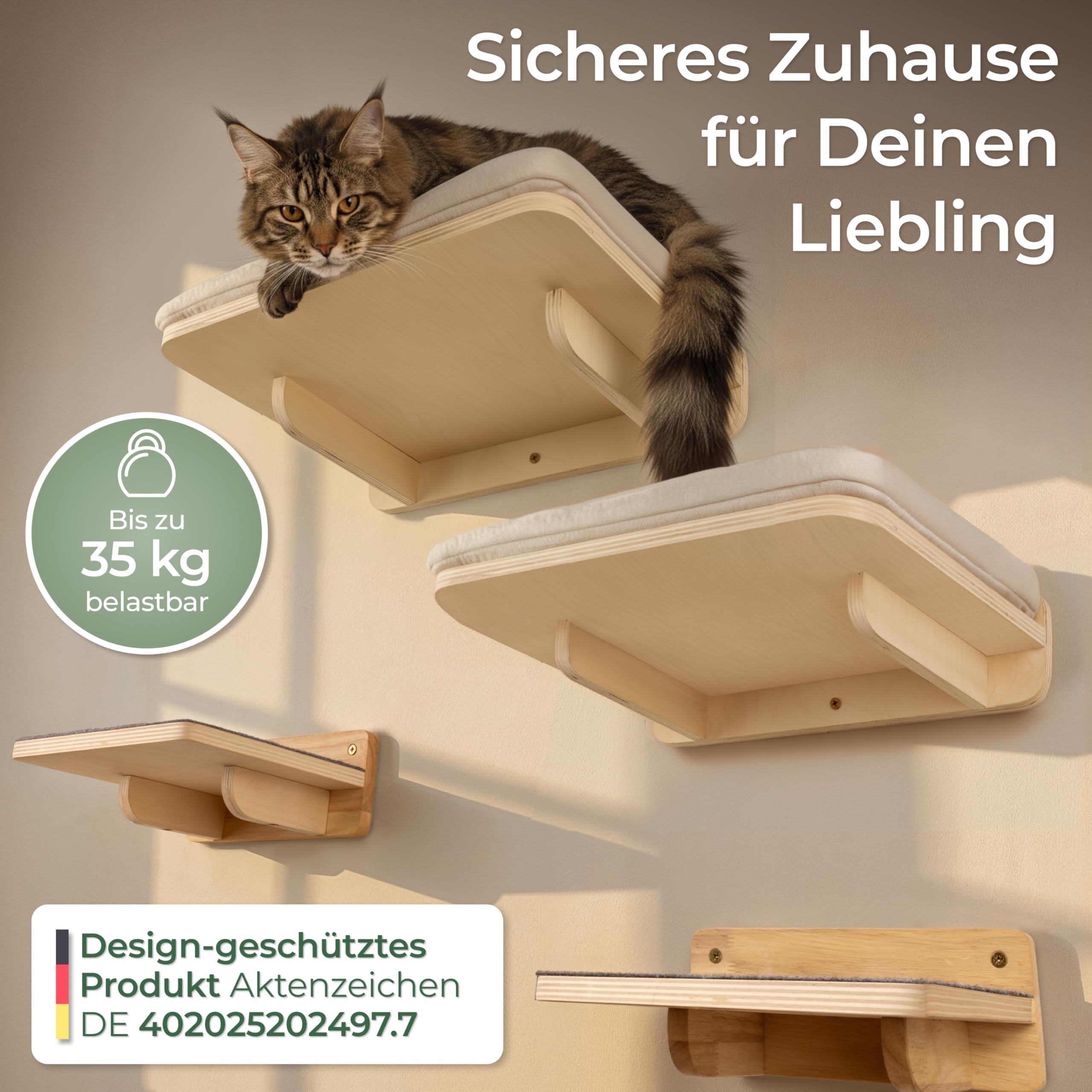 WOOWOOD® 2X Kletterwand Katzen - 3X Katzentreppe Wand [Beste Stabilität] - Kratzbaum Wand, Hängematte Katze, Wandkratzbaum, Katzenmöbel, Katzenwand, Katzen Kletterwand Set (5 teilig)