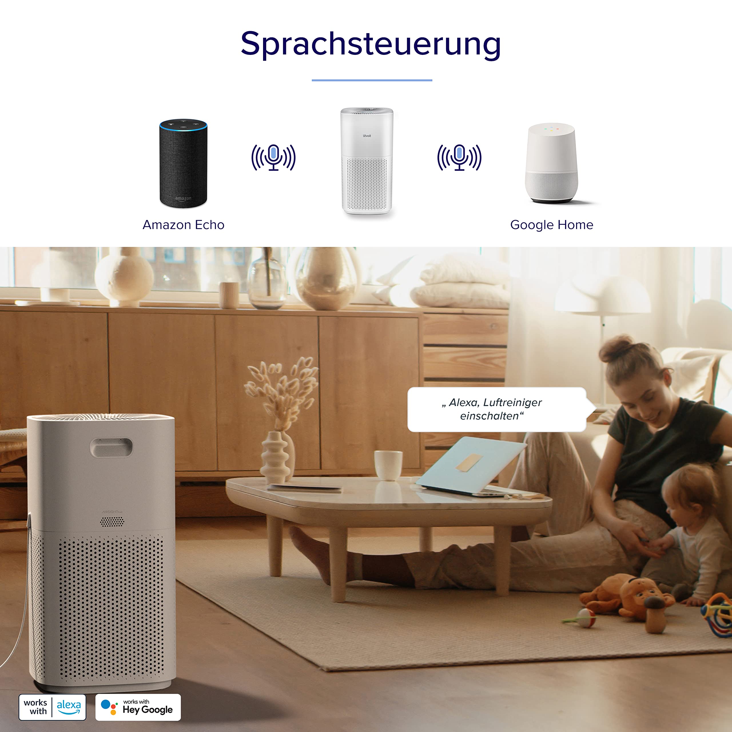 Levoit Luftreiniger mit HEPA Luftfilter gegen 99,97 Prozent Schimmel Staub Pollen Tierhaare, Luftqualitäts-Feedback und Auto-Modus, CADR 240m³/h für Raucherzimmer, bis zu 50m², Weiß