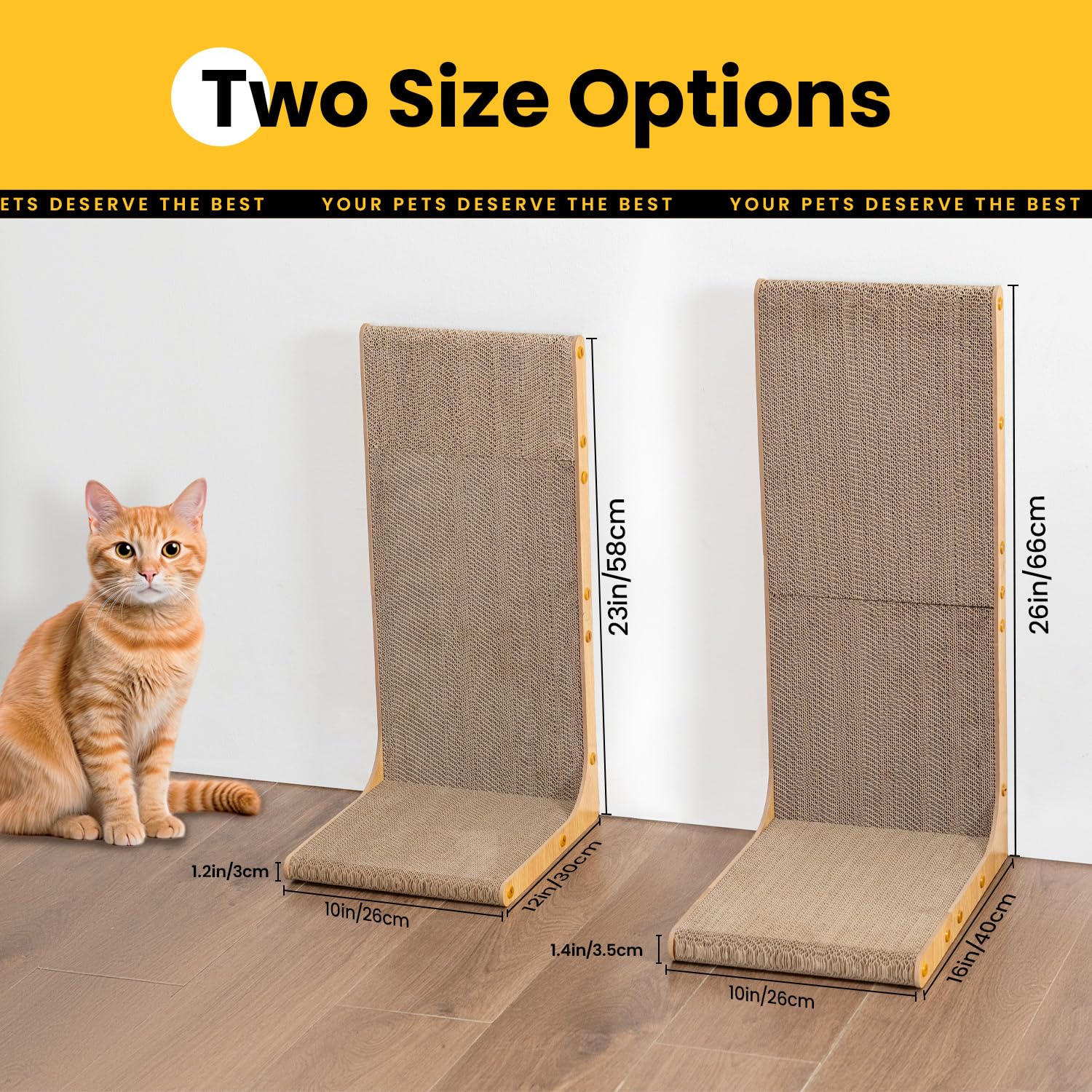Conlun Kratzbrett für Katzen, 58 cm L-förmige Wandmontage, vertikale Kratzfläche, strapazierfähige Pappe zum Möbelschutz für Wohnungskatzen, Groß,Holzoptik