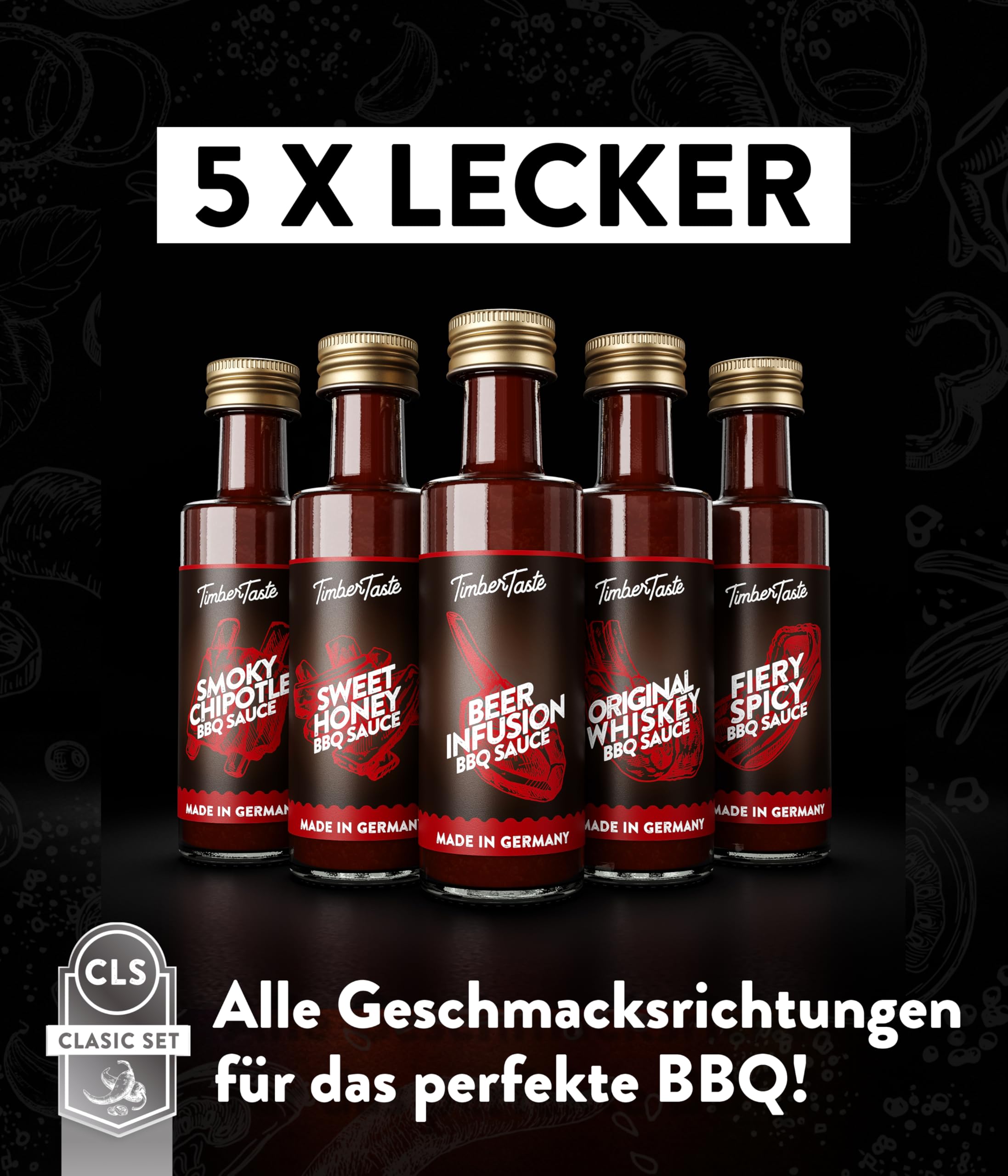 TIMBER TASTE® Chili Geschenkset scharfe Soßen Set - 5 Hot Sauce Set je 40ml in Geschenkverpackung für Liebhaber & Genießer scharfer Saucen | Ostergeschenk Mann | kleine Ostergeschenke Männer