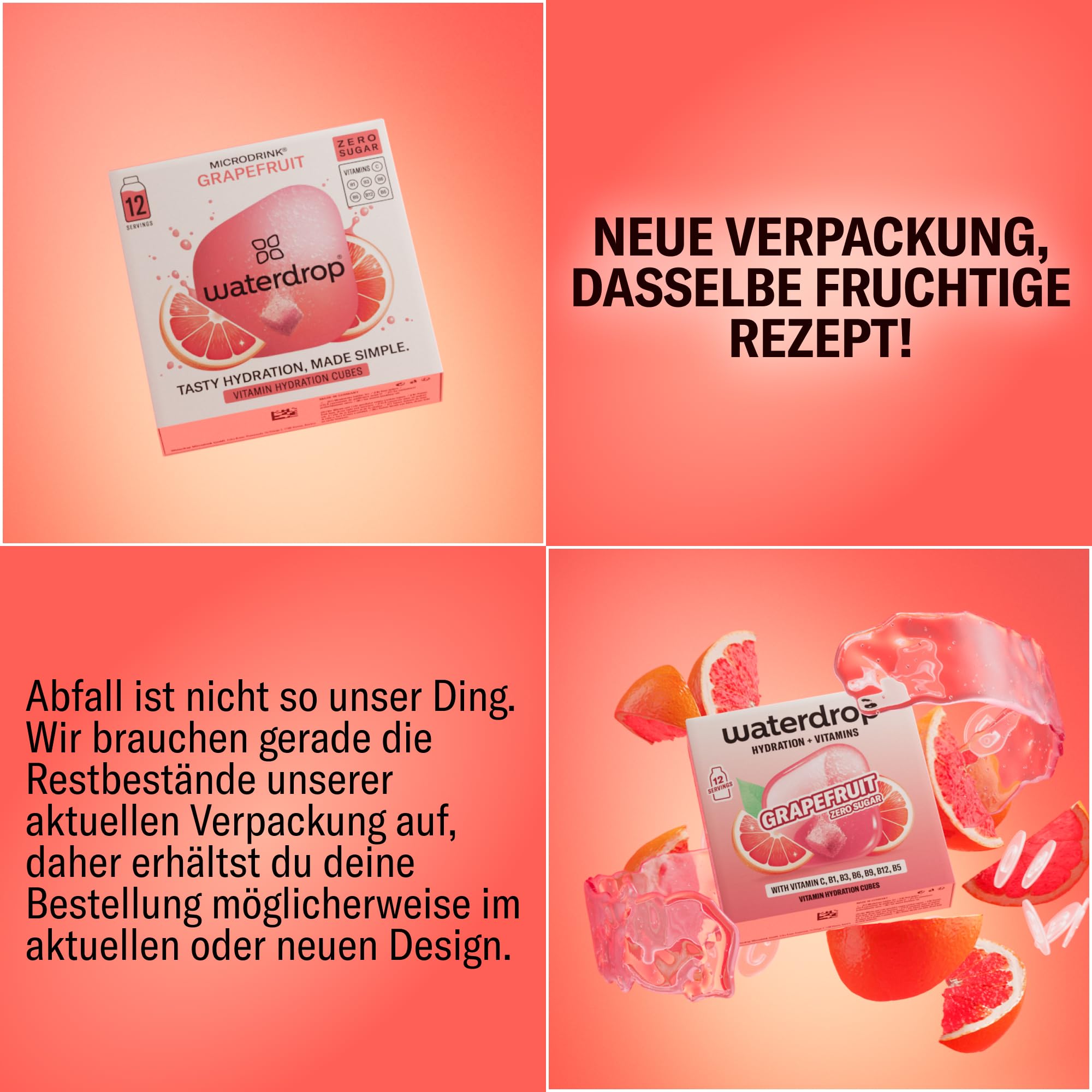 waterdrop® Beeren & Früchte Set – 48 Waterdrop Würfel in 4 verschiedenen Sorten – Zuckerfreier Durstlöscher & Alternative zu Getränkesirup und Geschmackspulver – Flavour Drops im Wasser auflösen