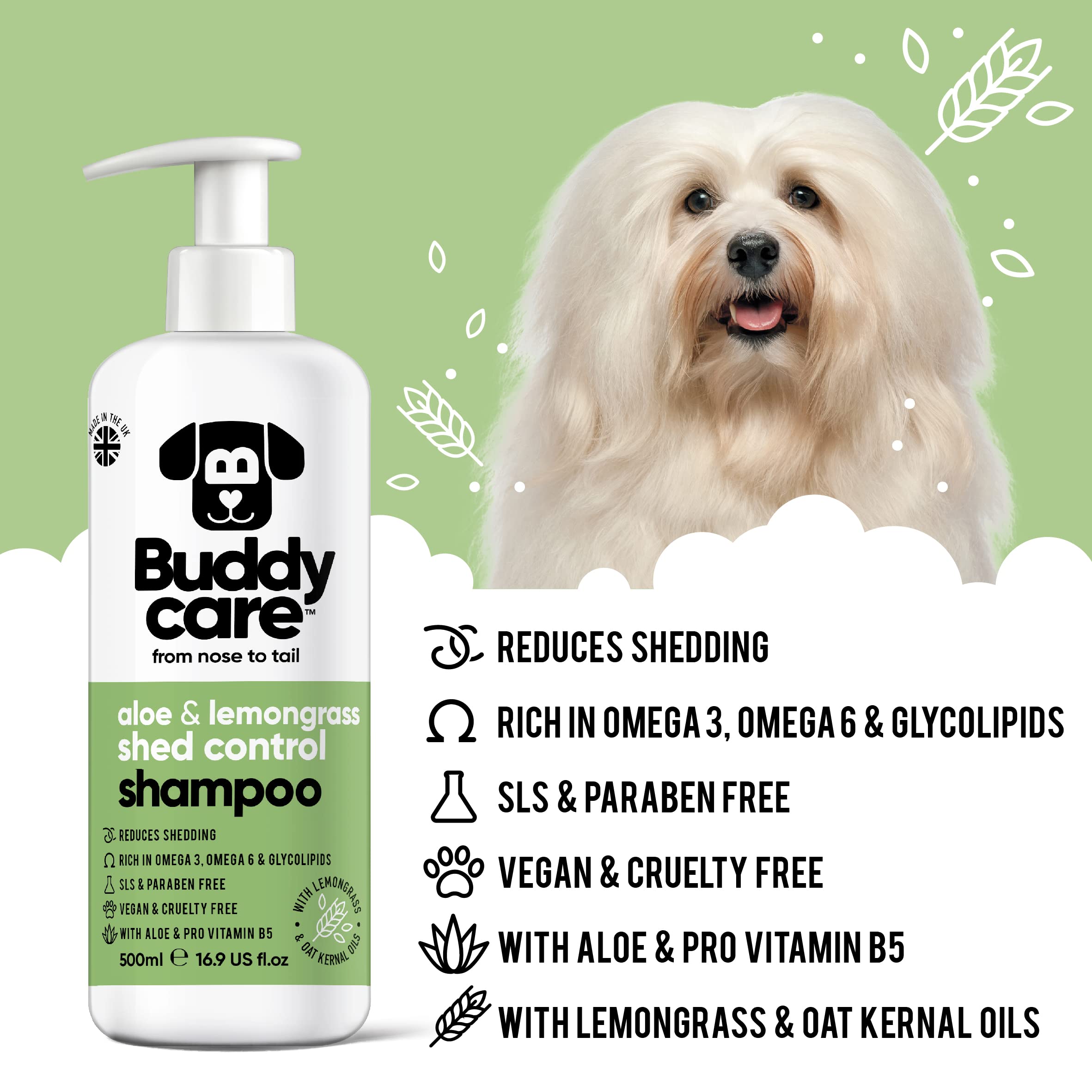 2in1 Hundeshampoo und Conditioner von Buddycare (500ml) - Praktisches Hundeshampoo langhaar und welpen Shampoo Mit Aloe Vera und Pro-Vitamin B5 Rückfettendes Shampoo Für Alle Hunderassen