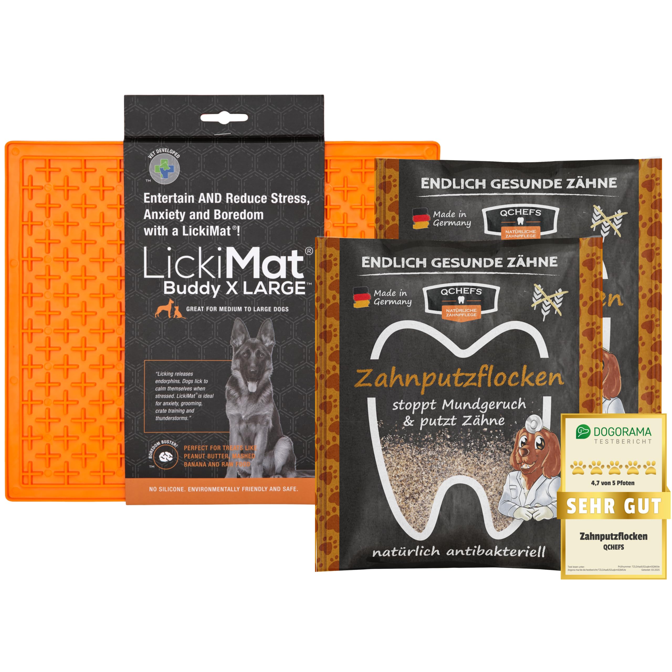 QCHEFS 2er Pack Großpackung Papie Zahnputzflocken für große Hunde - Zahnpflege Hund, ohne Dentalspray für Hunde, Zahnsteinentferner & Mundgeruch Kontrolle, Ideal für Hunde von der Schleckmatte