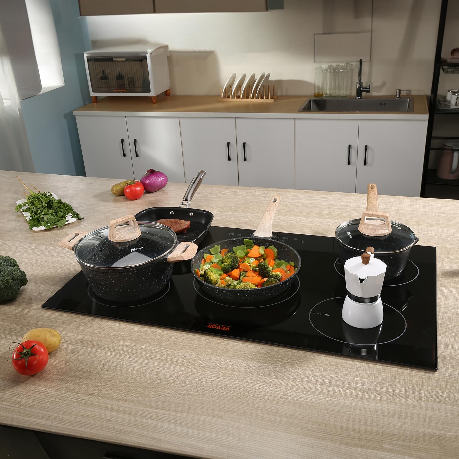 VEVOR Built-in Induction Electric Stove Top 30 Inch,5 Burners Electric Cooktop,9 Power Levels & Sensor Touch Control,Easy to Clean Ceramic Glass Surface,Child Safety Lock,240V
