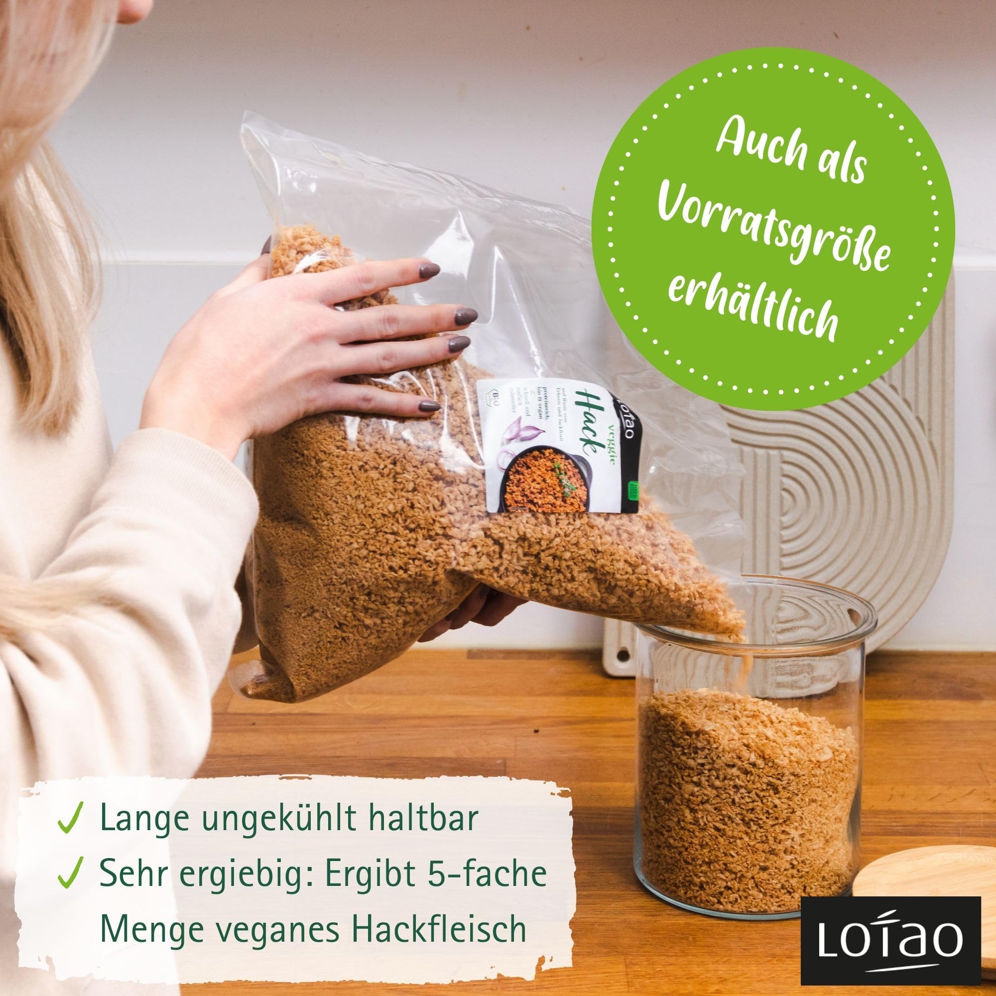 Lotao Veggie Hack – Bio, Vegan, Proteinreich – 1000g Hack auf Erbsenprotein-Basis mit Jackfruit – Perfekt für Bolognese, Burger, Braten & vieles mehr