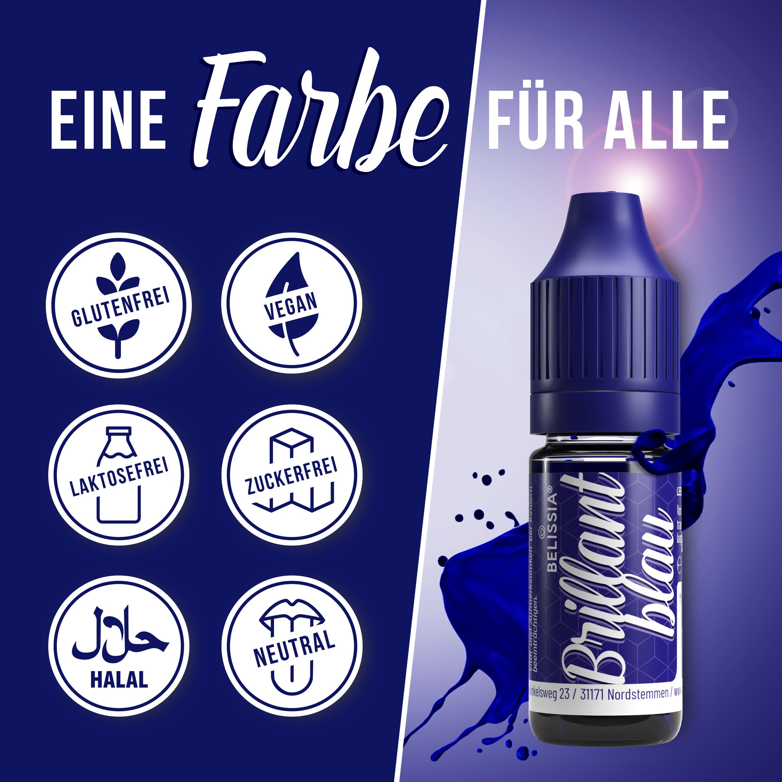Belissia Lebensmittelfarbe Set – 8x10ml flüssig & hochkonzentriert – Lebensmittelechte Speisefarbe zum Backen, Kochen, Fondant & DIY - vegan, stark färbend, geschmacksneutral