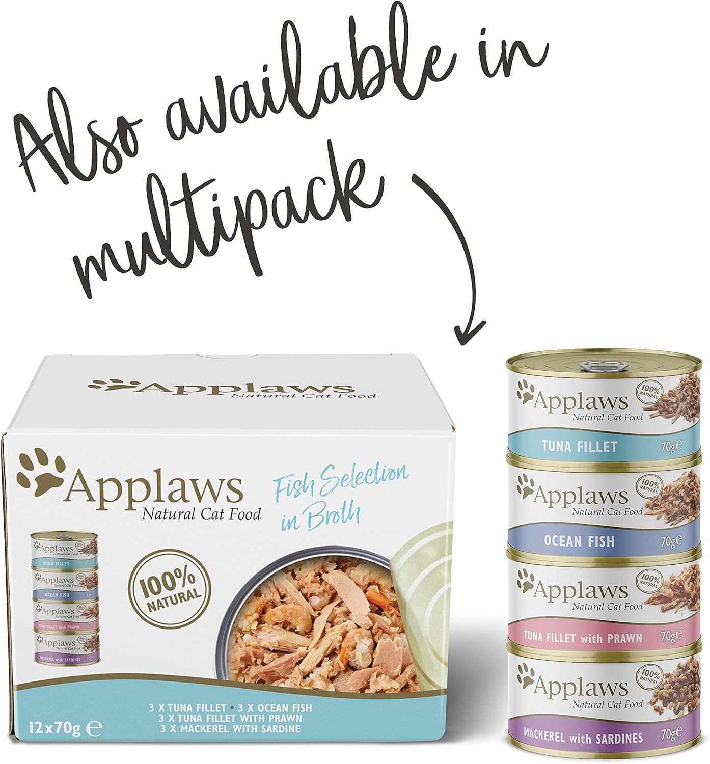 Applaws 100% Natural Thunfischfilet Nassfutter in Brühe für ausgewachsene Katzen - 24 x 70g Dosen