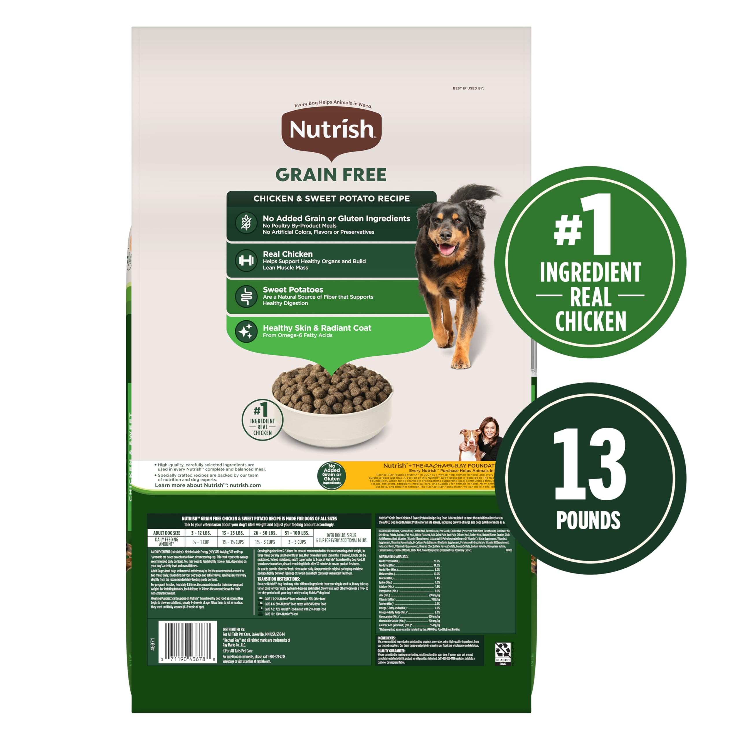 Nutrish Grain Free Chicken & Sweet Potato Recipe Dry Dog Food, 13 lb. Bag, Packaging May Vary (Rachael Ray)