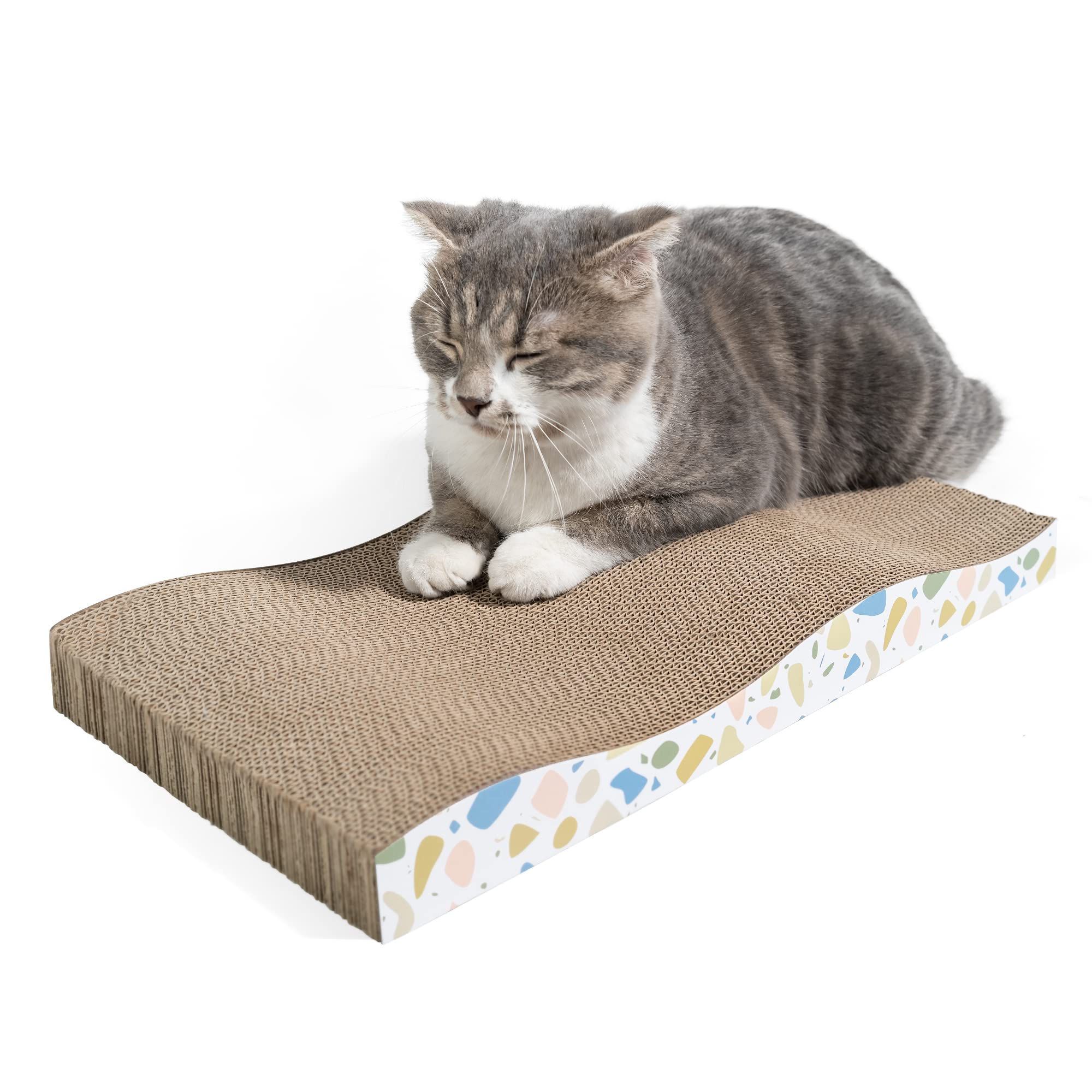 Conlun Kratzbrett für Katzen, 58 cm L-förmige Wandmontage, vertikale Kratzfläche, strapazierfähige Pappe zum Möbelschutz für Wohnungskatzen, Groß,Holzoptik