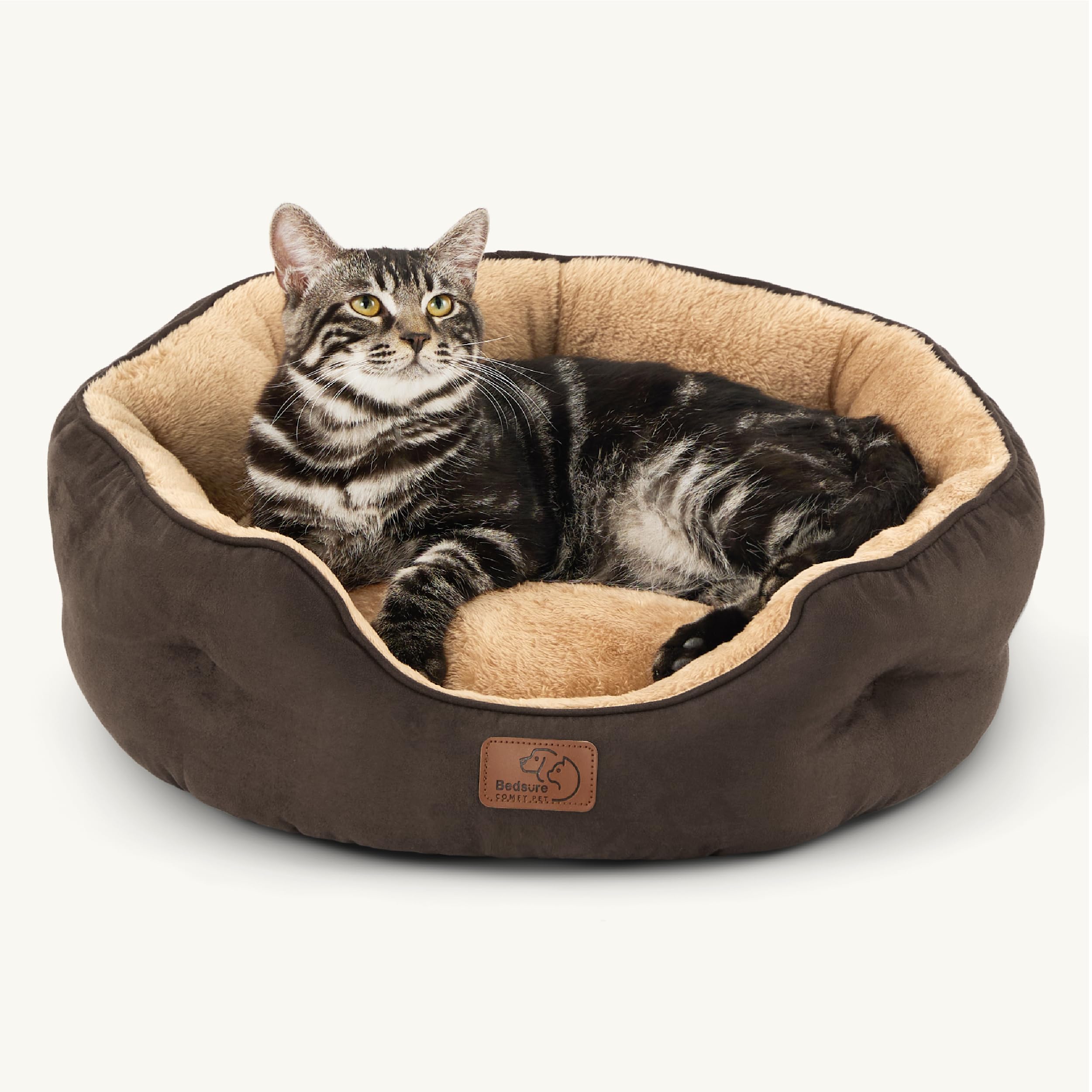 BEDSURE Katzenbett waschbar Katzen Bettchen - 51x48x15cm Katzenkorb mit Zweiseitig Innenkissen Katzenschlafplatz für Katzen oder kleine Hunde,Grau