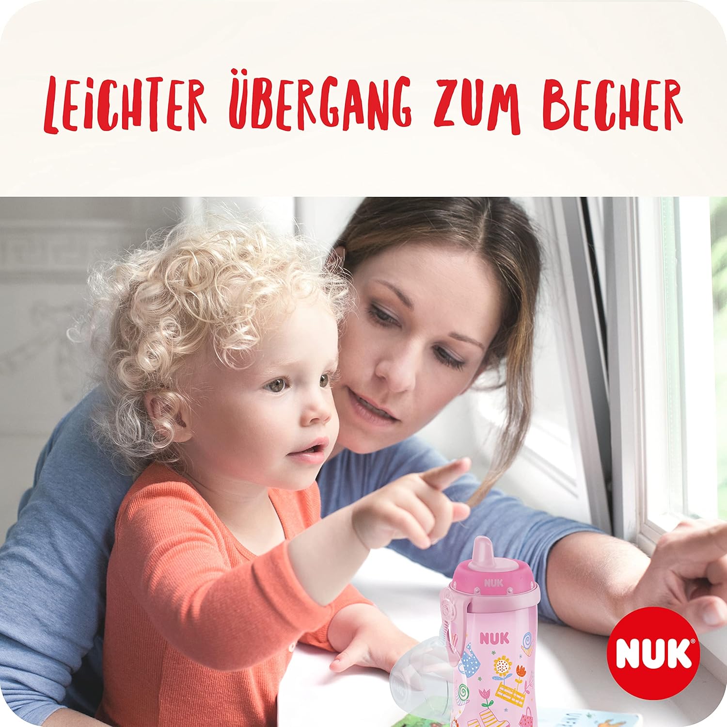 NUK Kiddy Cup Night Trinkbecher für Kleinkinder | 12+ Monate | 300 ml | Auslaufsicheres, verstärktes Mundstück | Leuchtet im Dunkeln | Clip & Schutzkappe | BPA-frei | Blau