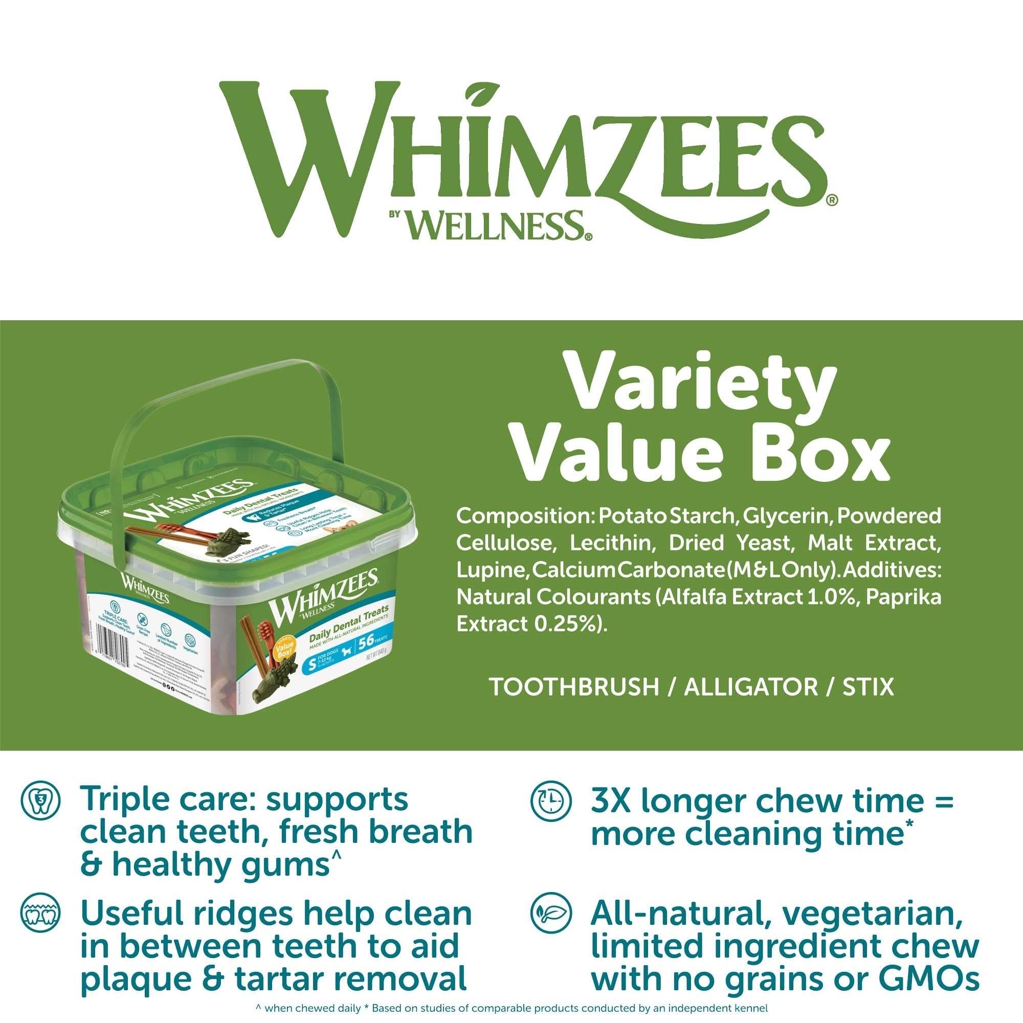 WHIMZEES Natürliche Getreidefreie Zahnpflegesnacks, Kaustangen für Hunde, Gemischte Vielfaltsbox, L, 14 x 60 g
