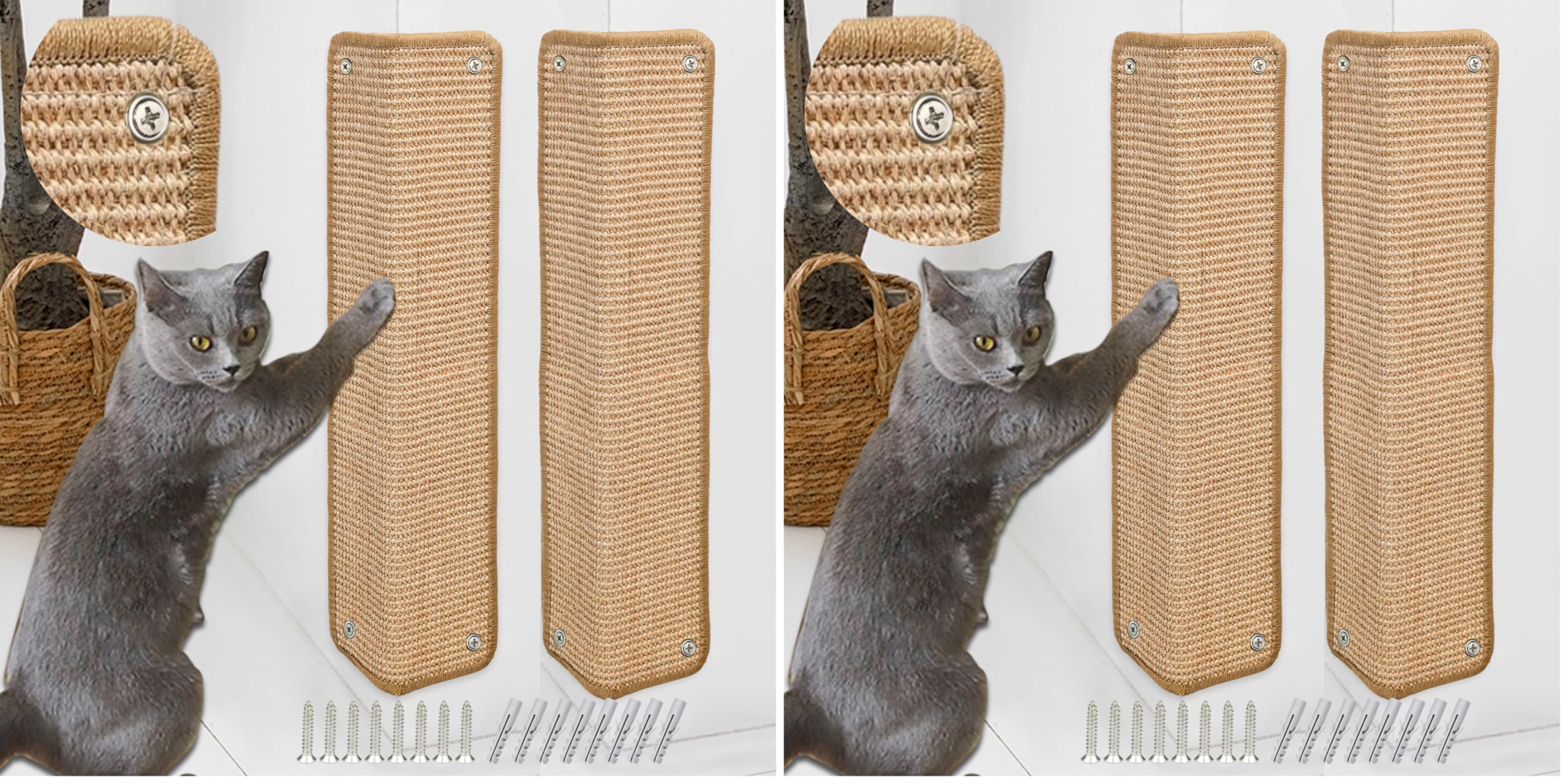 2 Stück Kratzmatte aus Sisal, Kratzmatte für Katzen, mit Klebeband, Katzenkratzmatte, Teppich zum Schutz der Wand, 60 × 25 cm (Braun)