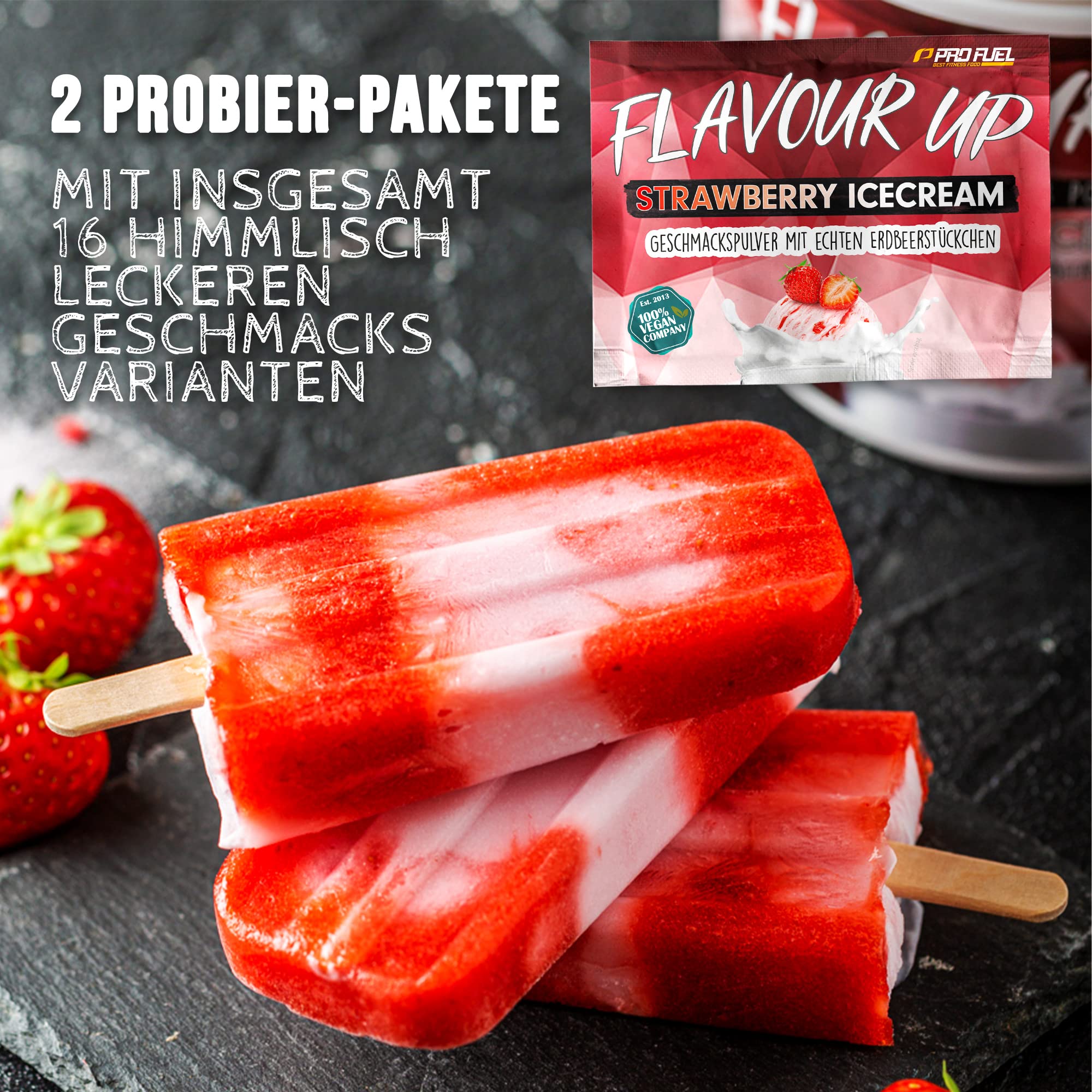 Geschmackspulver MIX PACK mit 8x30g Proben, 8 unglaublich leckere Flavours, nur 8-14 kcal pro Portion, Aroma & angenehme Süße, vielseitig einsetzbar für Lebensmittel & Getränke, FLAVOUR UP