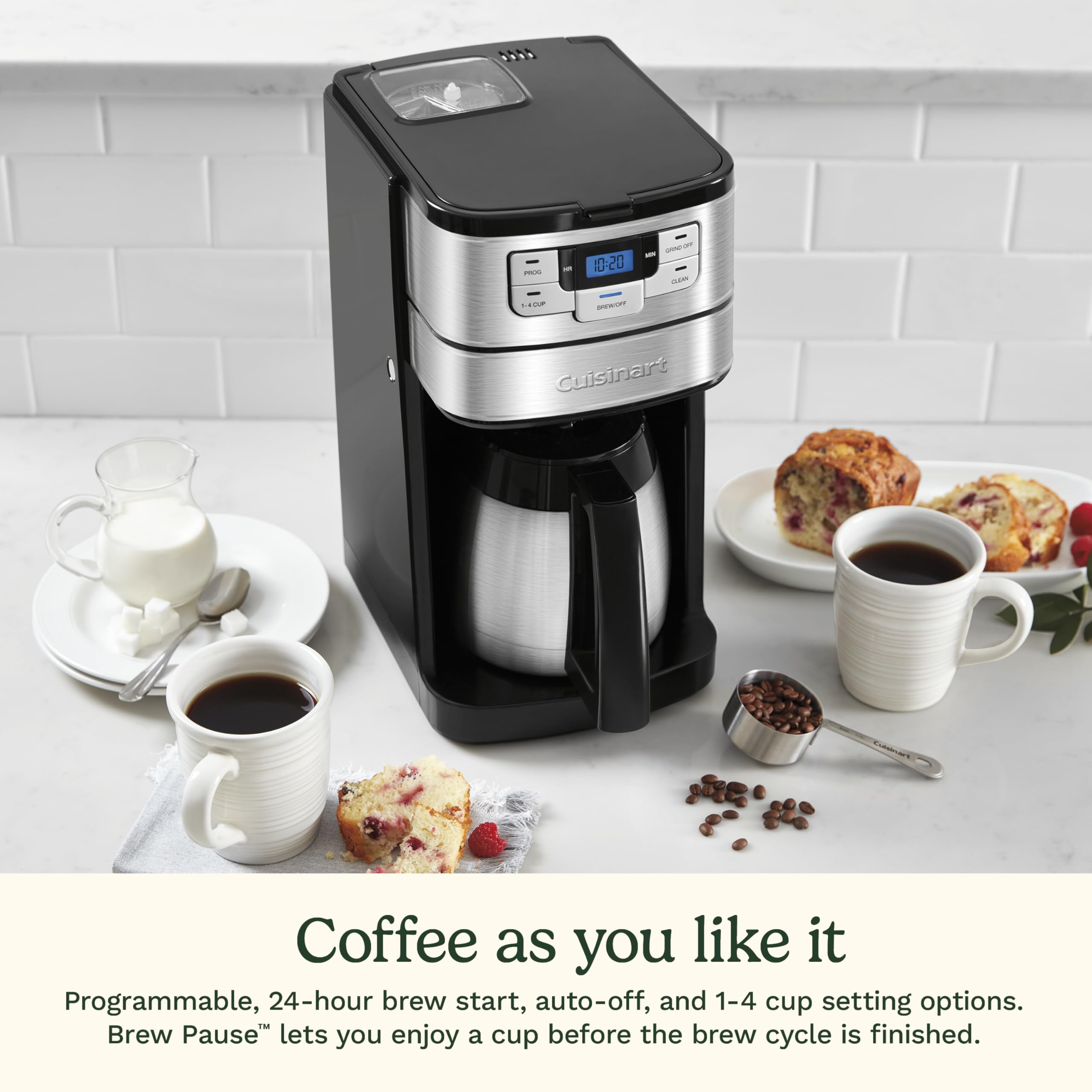 Cuisinart Automatic Grind & Brew 12-Cup Coffee Maker with Blade Grinder, Programmable Coffee Machine Glass Carafe with 1-4 Cup Setting, Brew Pause, Grind-Off Option, DGB-400NAS, Black/Stainless Steel