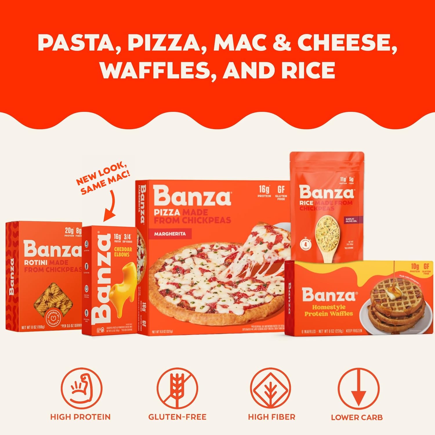 Banza Gluten-Free Chickpea Pasta, Variety Pack 20g Protein | Lower Carb | High Fiber | High Protein | Plant-Based Pasta | 8oz (Pack of 6)