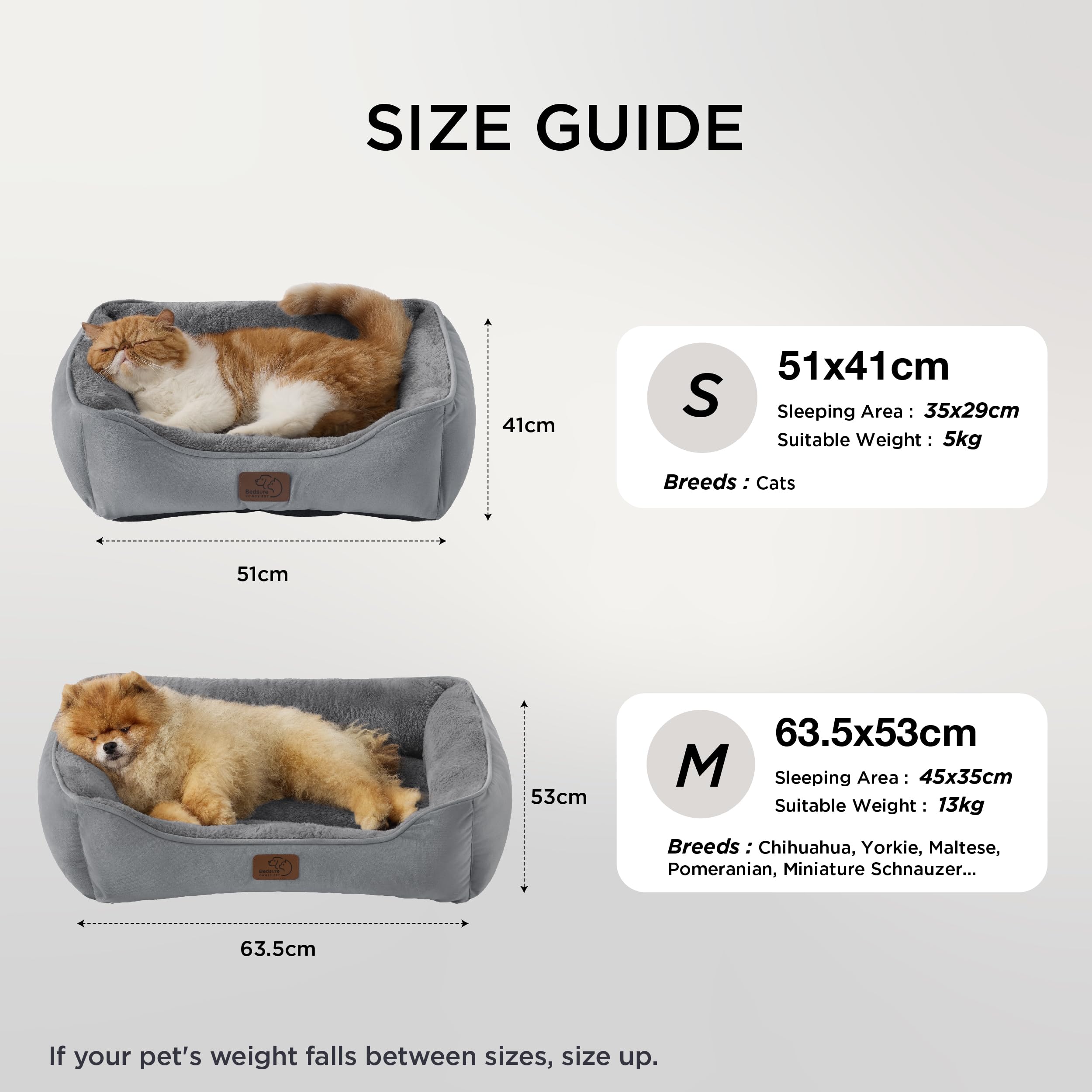 BEDSURE Katzenbett waschbar Katzen Bettchen - 51x41cm Katzenkorb Indoor mit Rutschfester Basis, quadratisches Hundebett für kleine Hunde mit weichem Rand, grau
