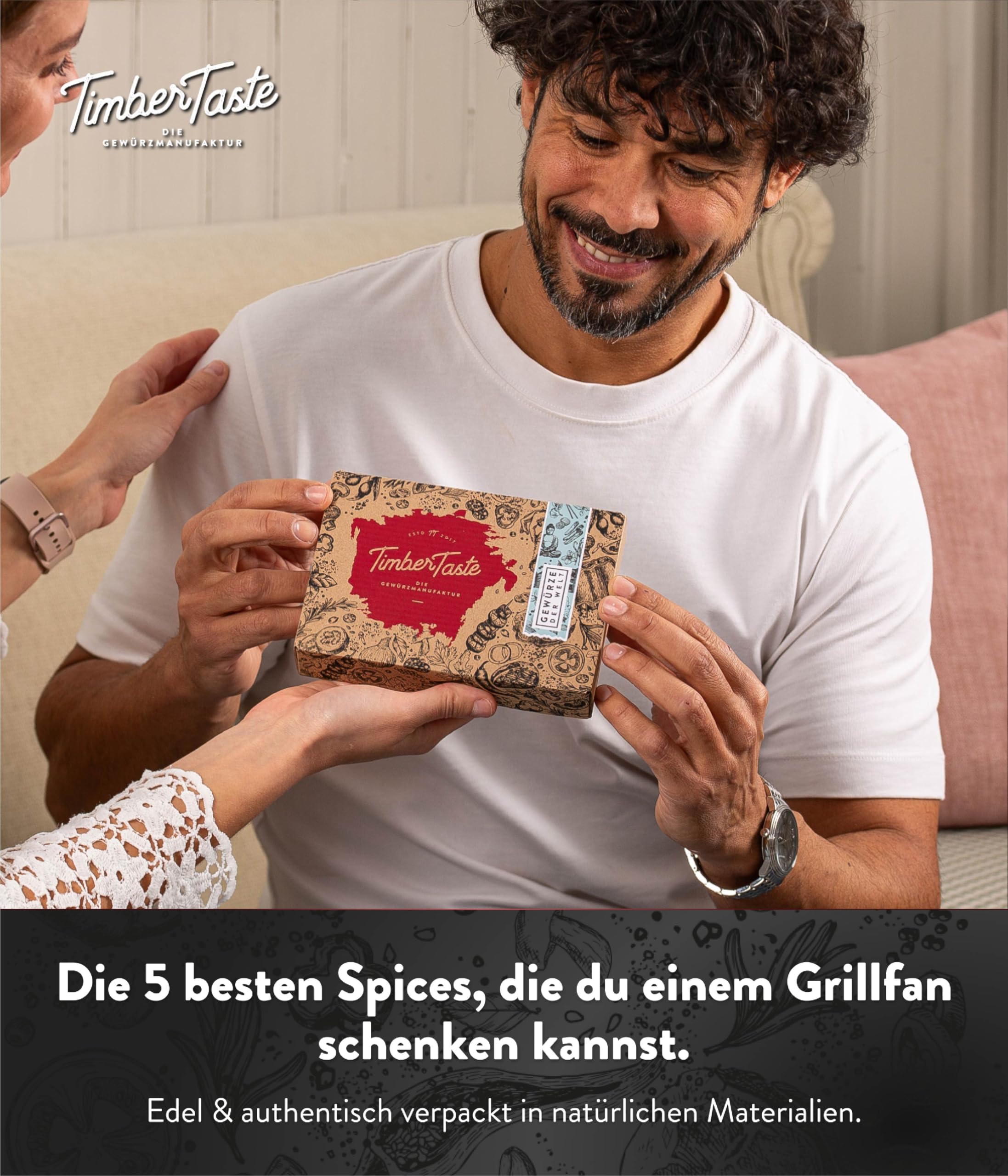 TIMBER TASTE® Grillgewürze Geschenkset - 5 premium BBQ Gewürze Rubs & Marinaden in edler Geschenkbox | Geschenke für Männer | Vatertag Geschenk | Gewürze Geschenkset ideal zum Grillen Geschenk Set