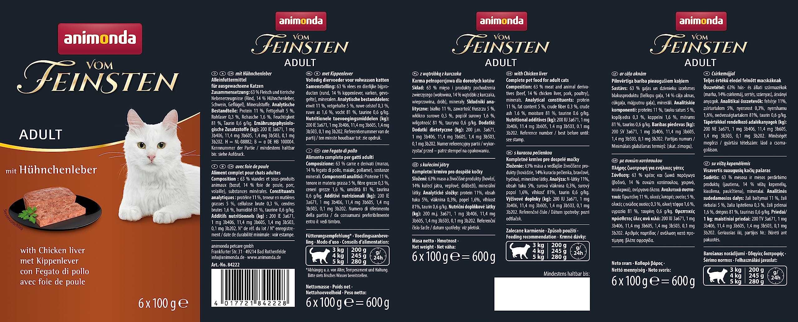 animonda Vom Feinsten Adult Vielfalt (32 x 100 g), Nassfutter für ausgewachsene Katzen, Katzenfutter ohne Getreide und Zucker, mit 100 % frischen, fleischlichen Zutaten