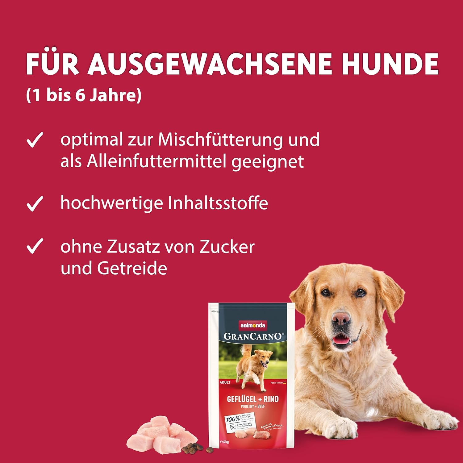 animonda GranCarno Adult Deftige Variation (6 x 800 g), Hundenassfutter für ausgewachsene Tiere, Nassfutter für Hunde mit 100% frischen, fleischlichen Zutaten, Hundefutter ohne Getreide