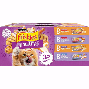 Purina Friskies Gravy Wet Cat Food Variety Pack, Poultry Shreds, Meaty Bits, and Prime Filets - (Pack of 32) 5.5 oz. Cans
